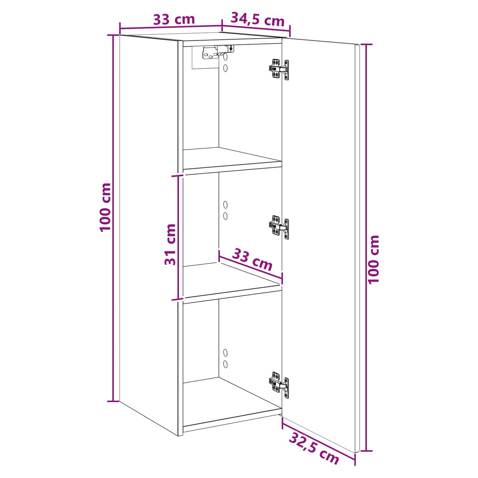 vidaXL Wandmontierter Badezimmerschrank Schwarz 33 x 34,5 x 100 cm