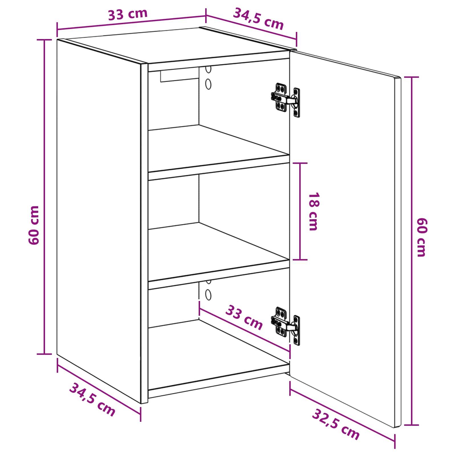 vidaXL Wandmontierter Badezimmerschrank Weiß 33 x 34,5 x 60 cm