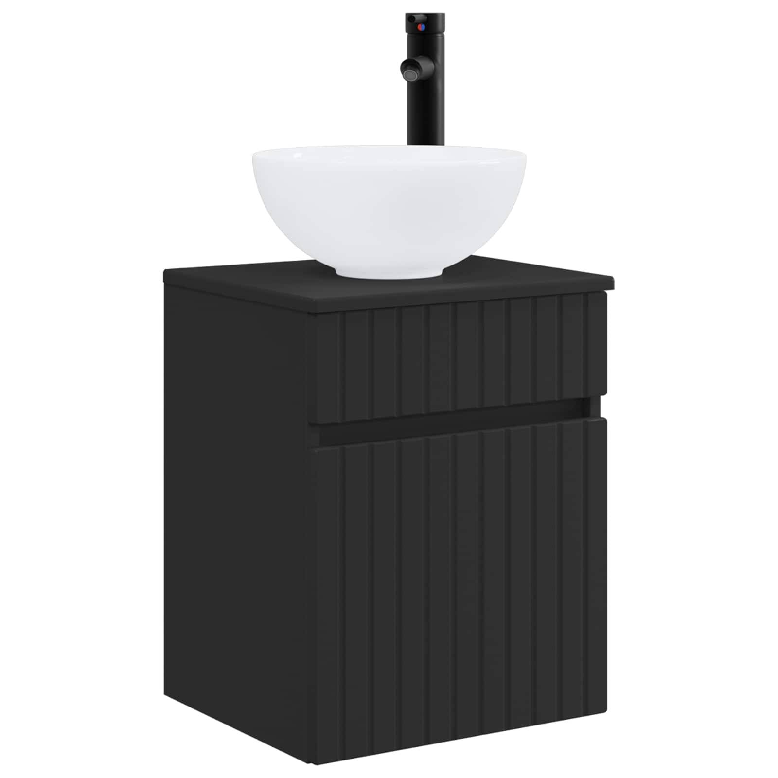 vidaXL Wandmontierte Waschbecken-Vanität Schwarz 39 x 35 x 63 cm
