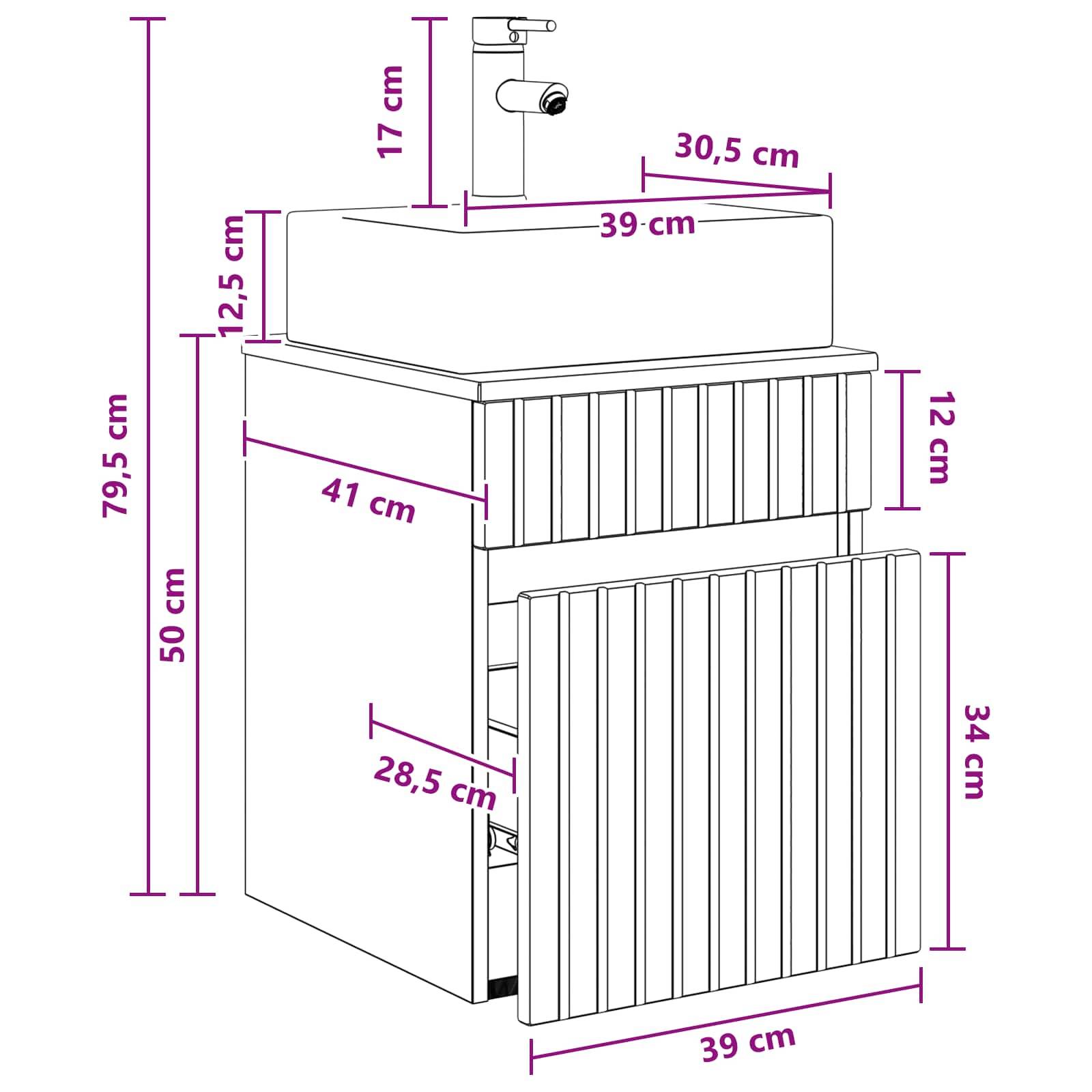 vidaXL Wandmontierter Waschbecken Vanity Weiß 39 x 41 x 62,5 cm