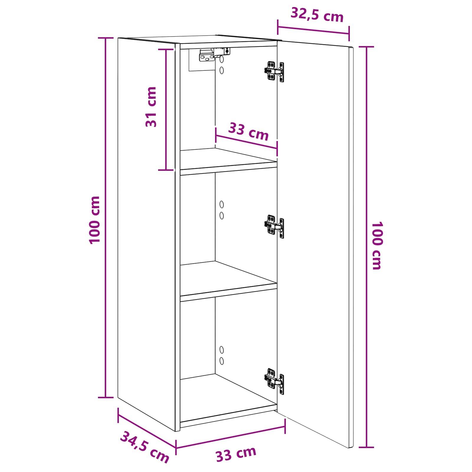 vidaXL Wandmontierter Badezimmerschrank Schwarz 33 x 34,5 x 100 cm