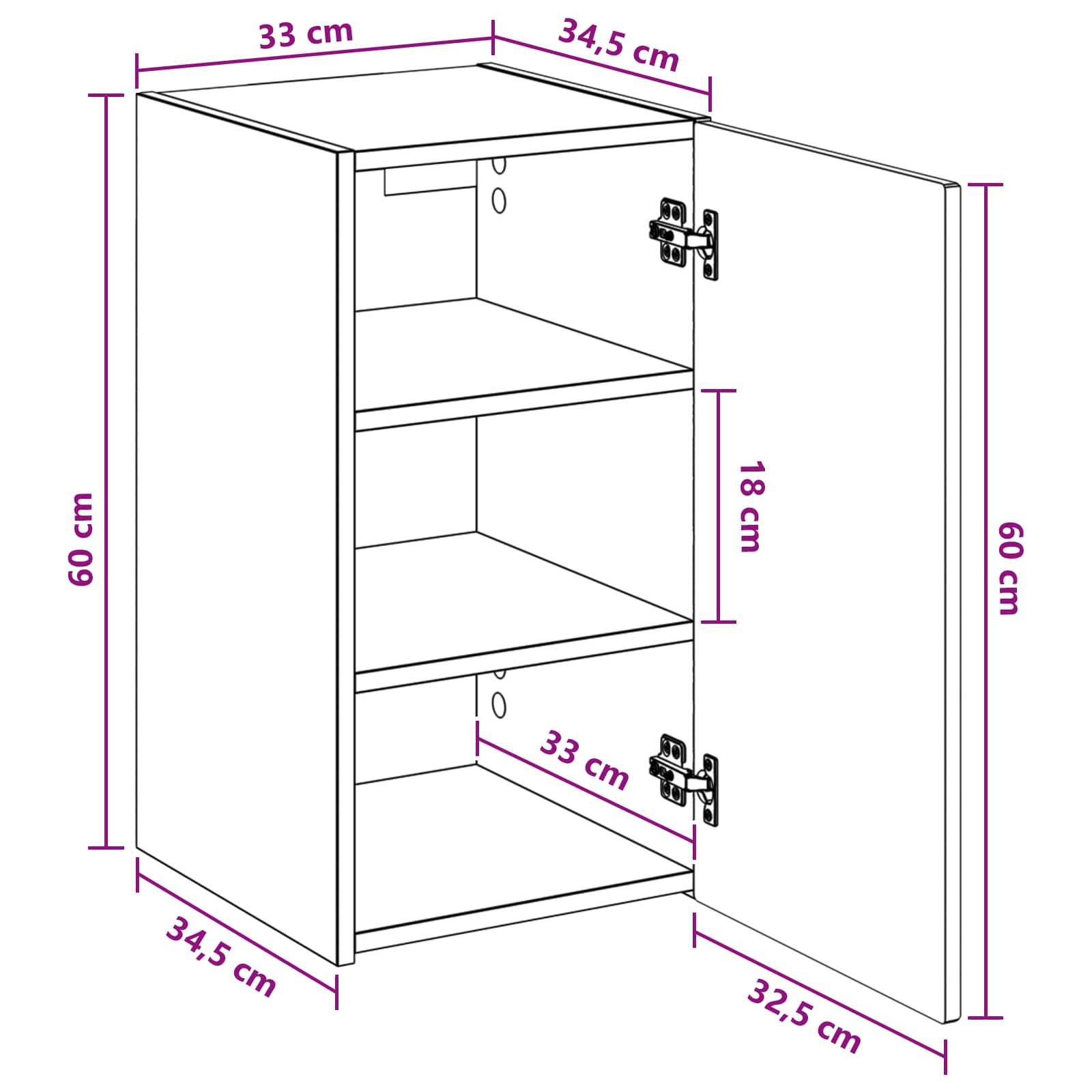 vidaXL Wandmontierter Badezimmerschrank Weiß 33 x 34,5 x 60 cm