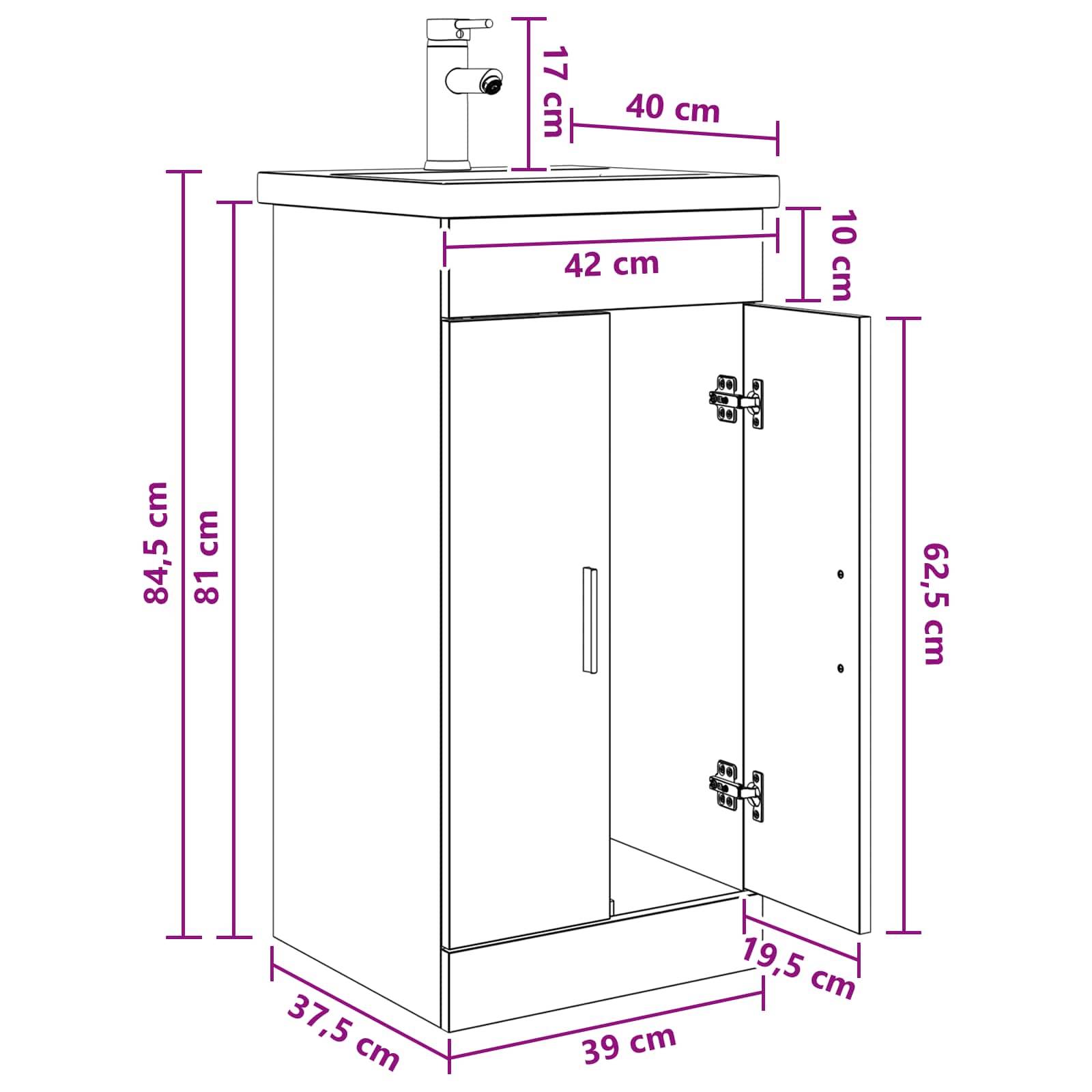 vidaXL Badezimmerschrank mit Waschbecken Weiß 42 x 40 x 84,5 cm