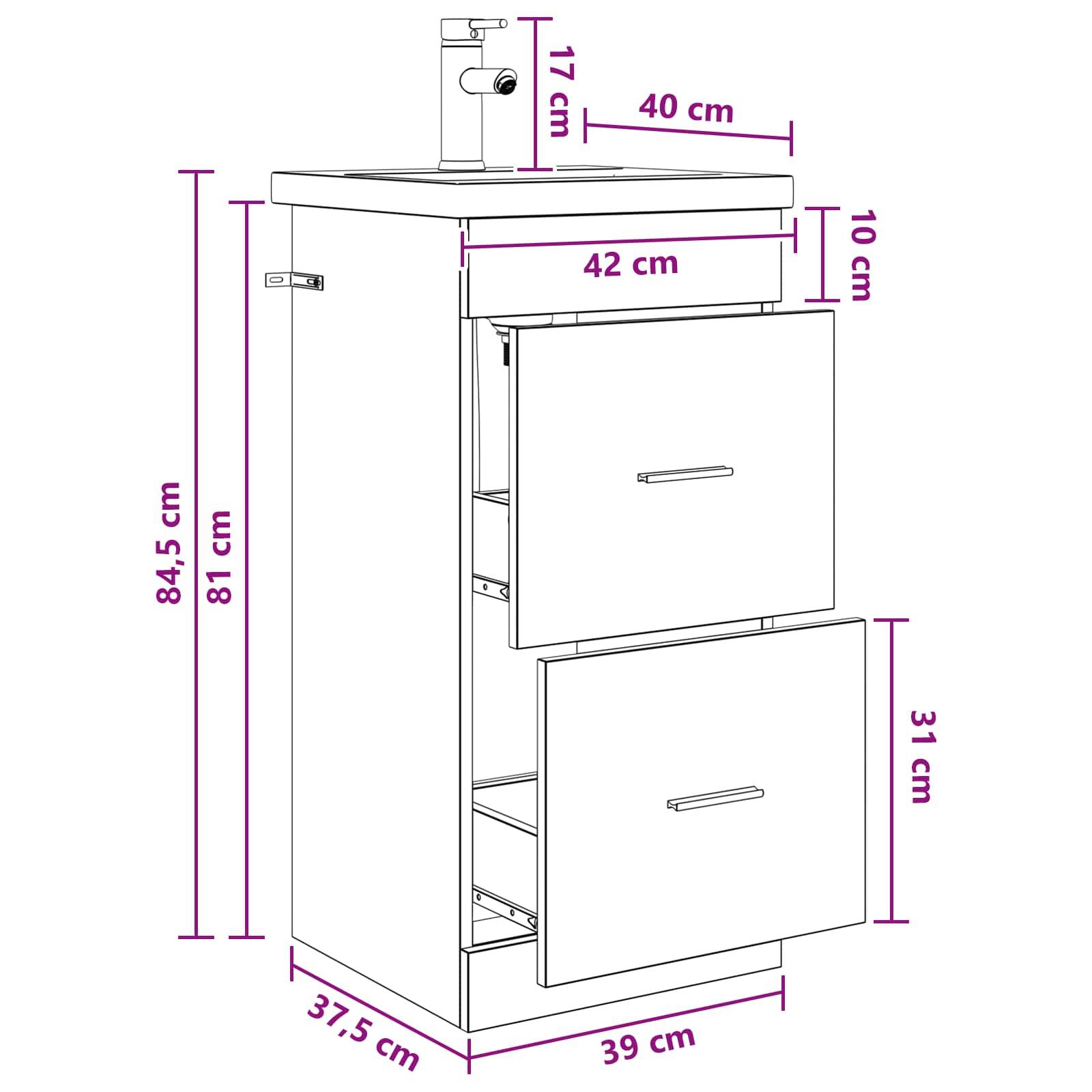 vidaXL Badezimmerschrank mit Waschbecken Weiß 42 x 40 x 84,5 cm