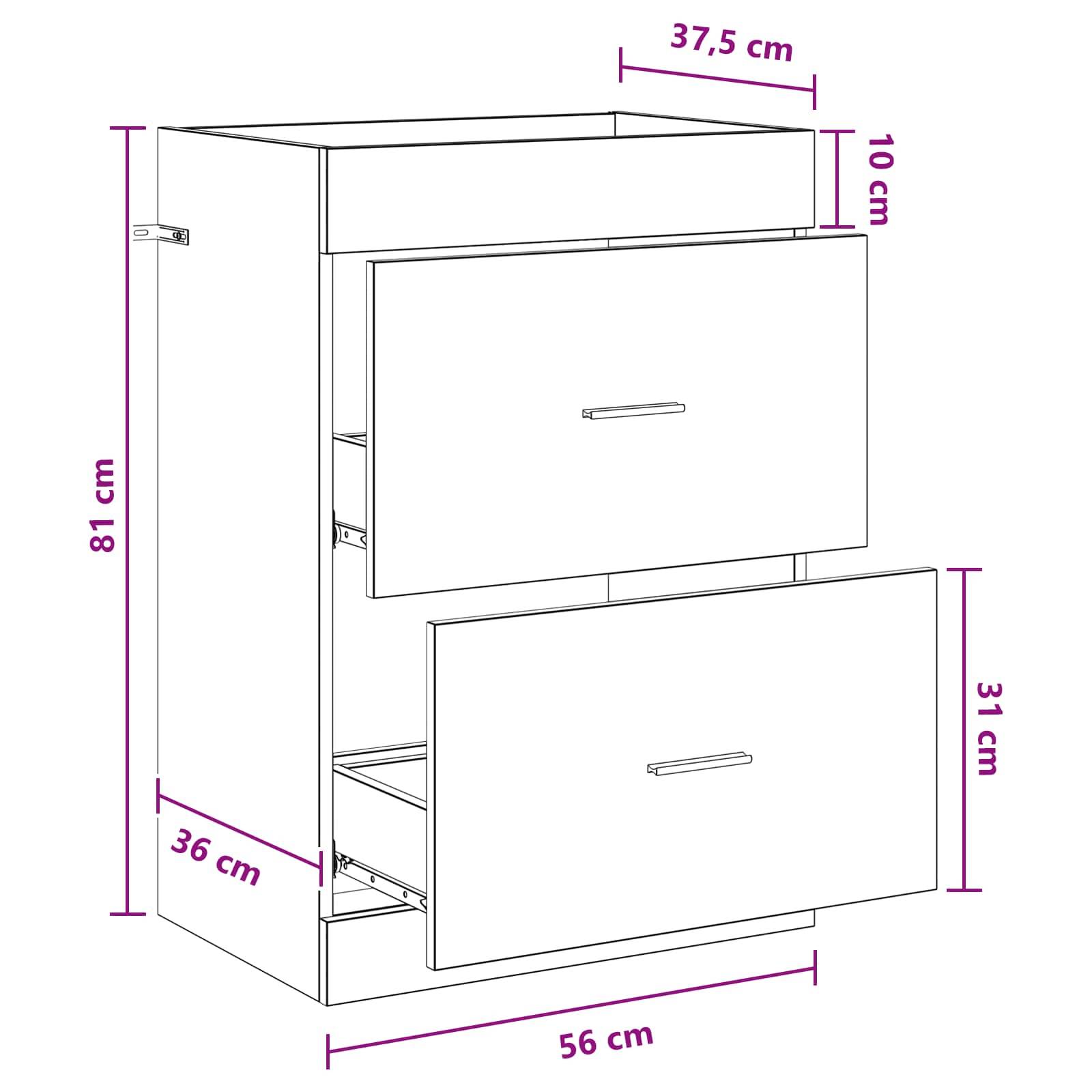 vidaXL Badunterschrank Weiß 56 x 37,5 x 81 cm Holzwerkstoff
