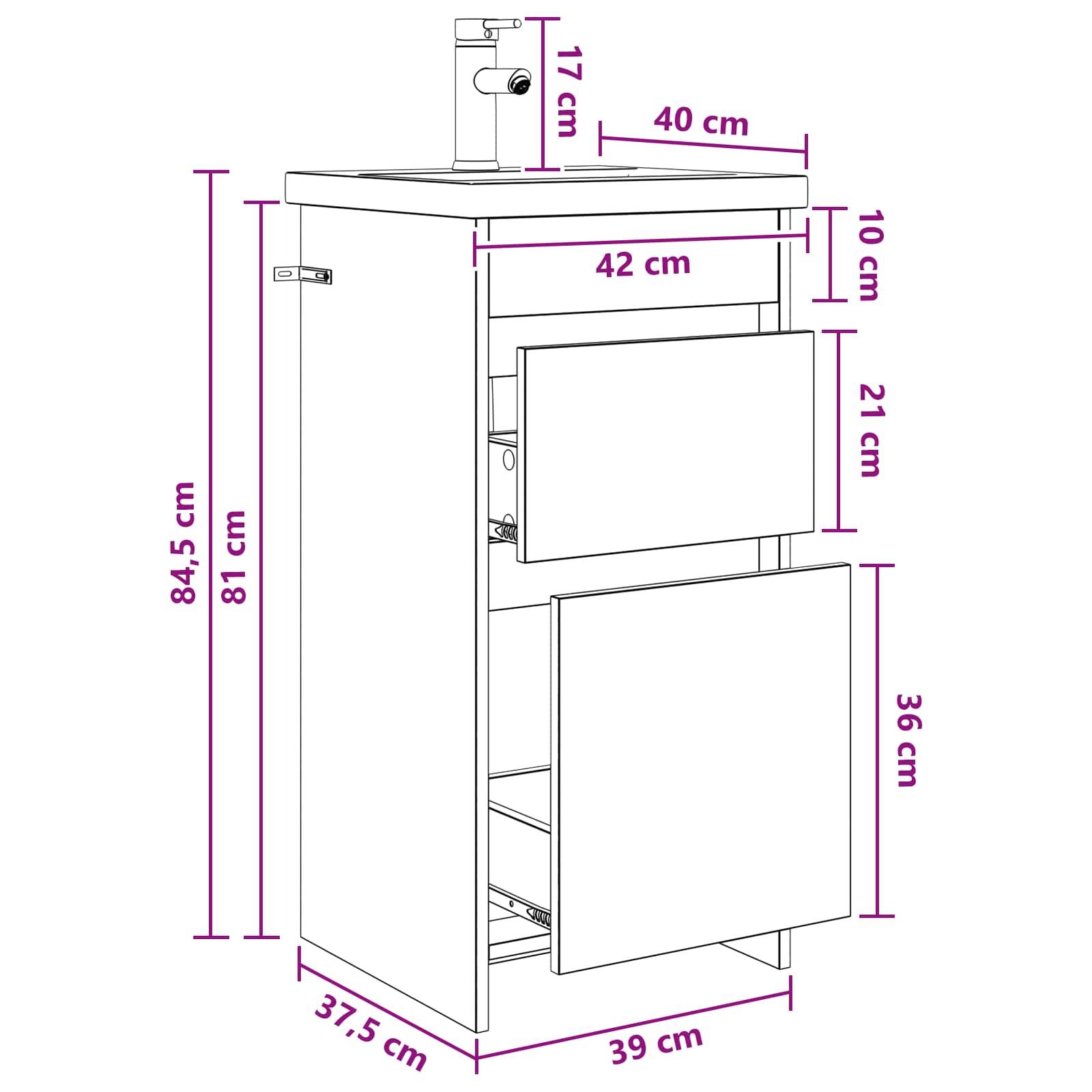 vidaXL Badezimmerschrank mit Waschbecken Weiß 42 x 40 x 84,5 cm