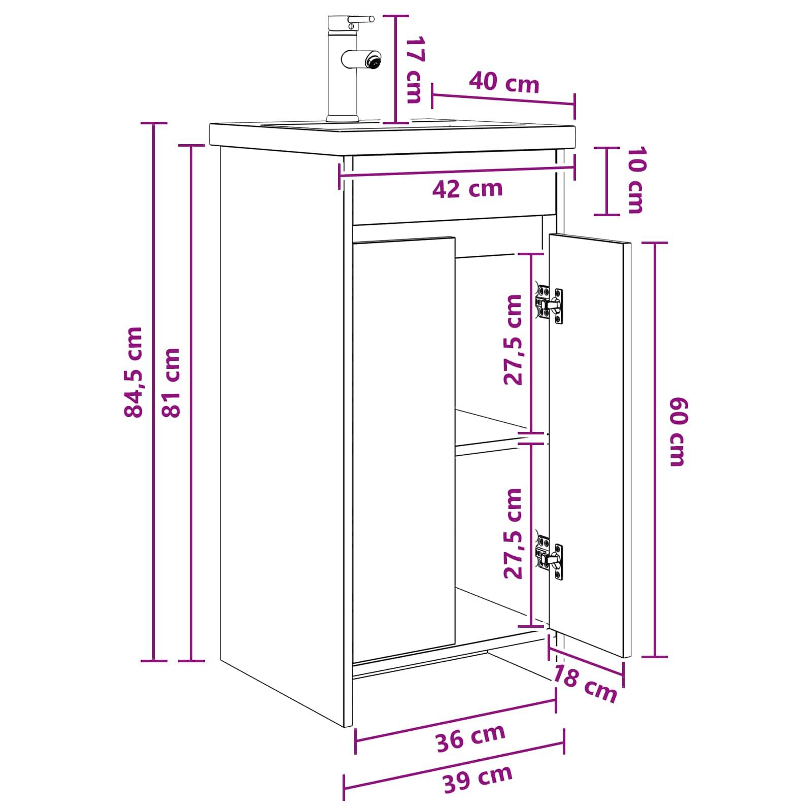 vidaXL Badezimmerschrank mit Waschbecken Weiß 42 x 40 x 84,5 cm