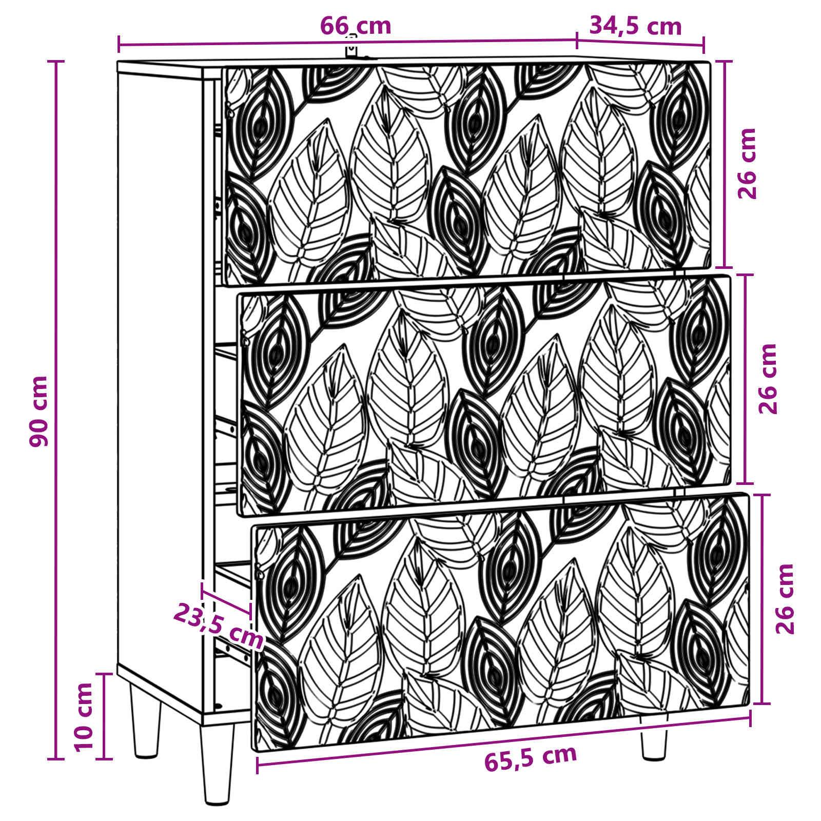 vidaXL Schubladenschrank Schwarz 66 x 34,5 x 90 cm Holzwerkstoff