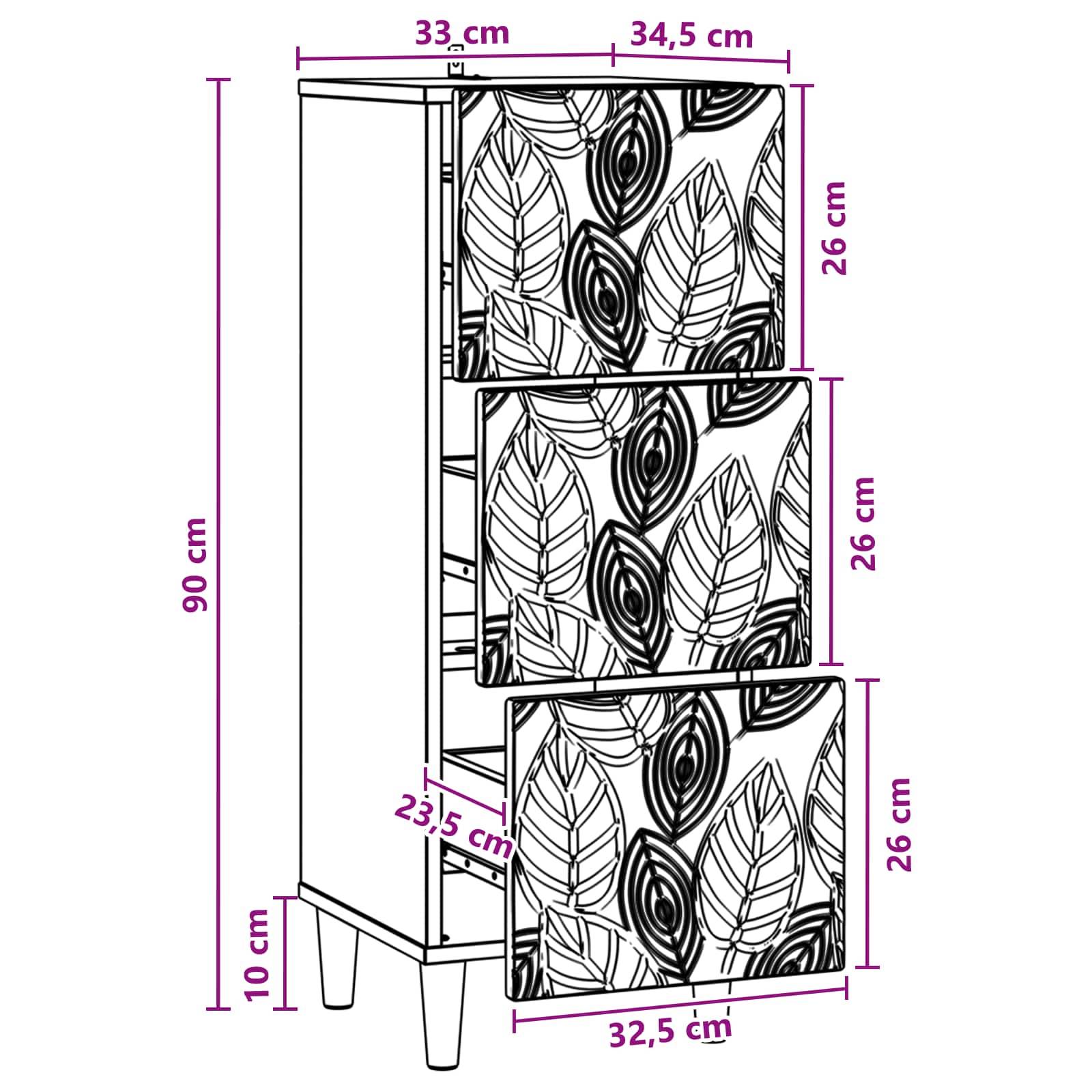 vidaXL Schubladenschrank Weiß 33 x 34,5 x 90 cm Holzwerkstoff