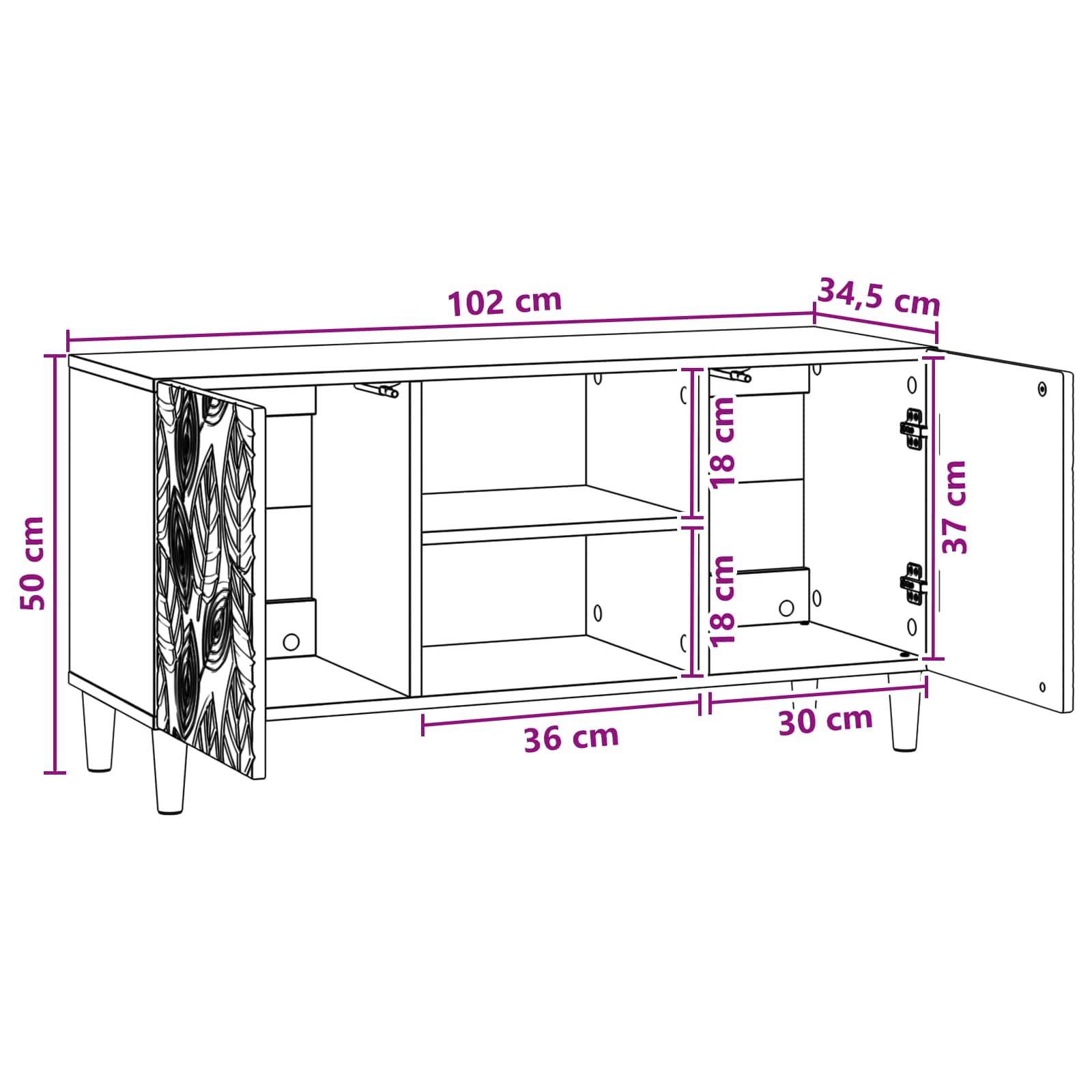 vidaXL TV-Schränk 102 x 34,5 x 50 cm Schwarz Holzwerkstoff