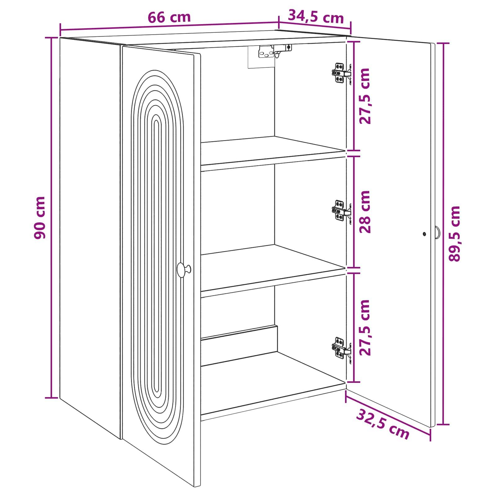 vidaXL Wandschrank Schwarz 66 x 34,5 x 90 cm Holzwerkstoff