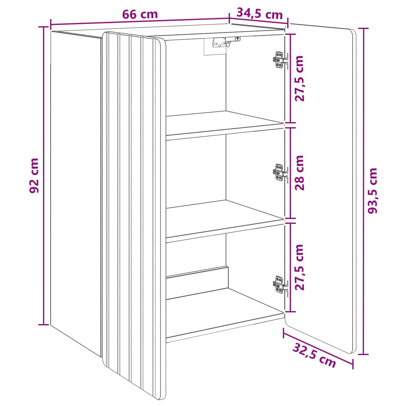 vidaXL Wandschrank Weiß 66 x 34,5 x 92 cm Holzwerkstoff