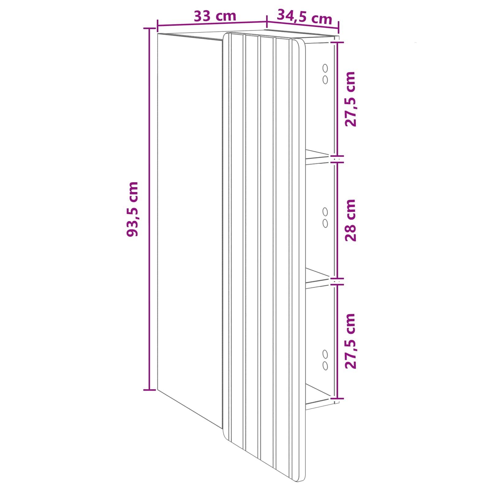 vidaXL Wandschrank Schwarz 33 x 34,5 x 94 cm Holzwerkstoff