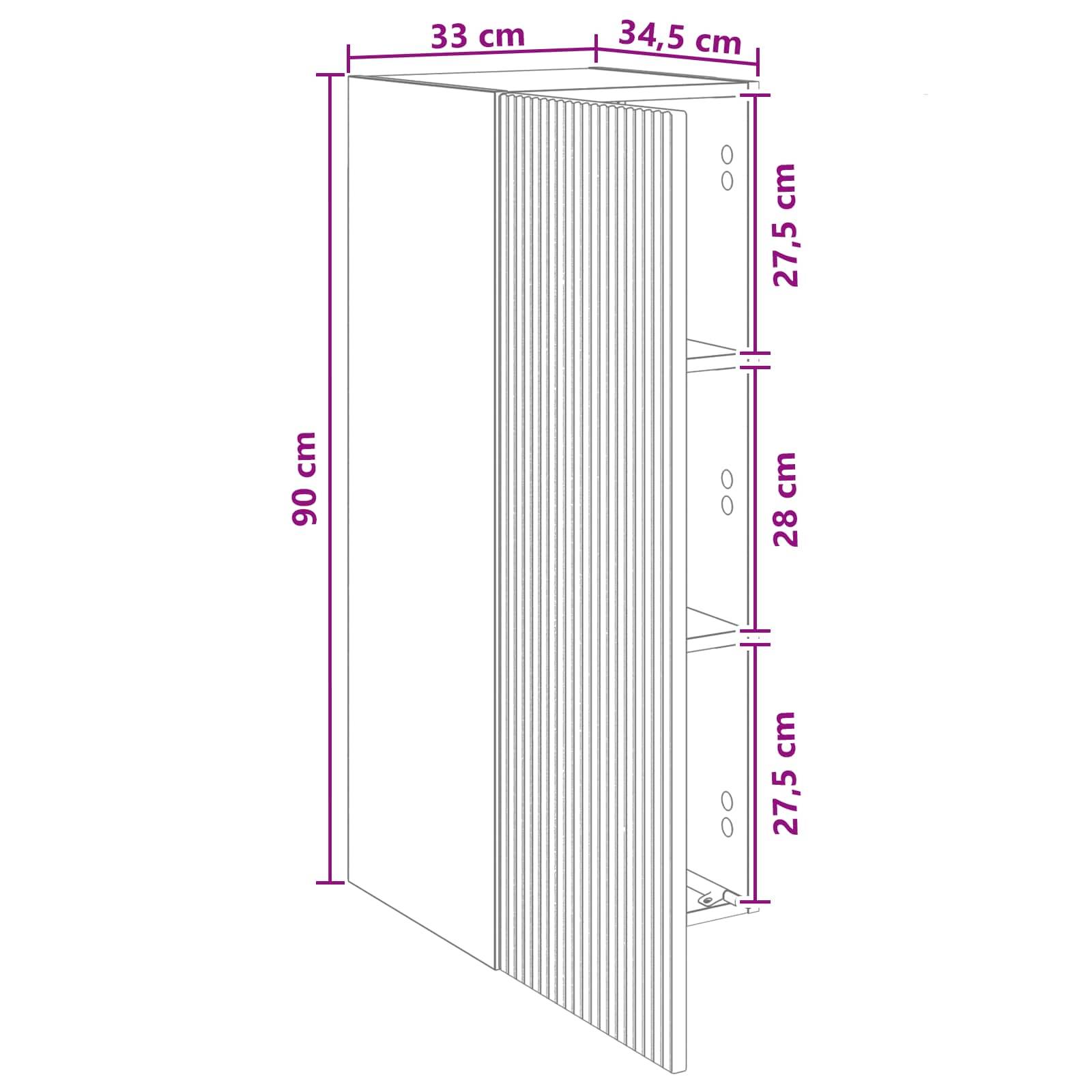 vidaXL Wandschrank Betongrau 33 x 34,5 x 90 cm Holzwerkstoff