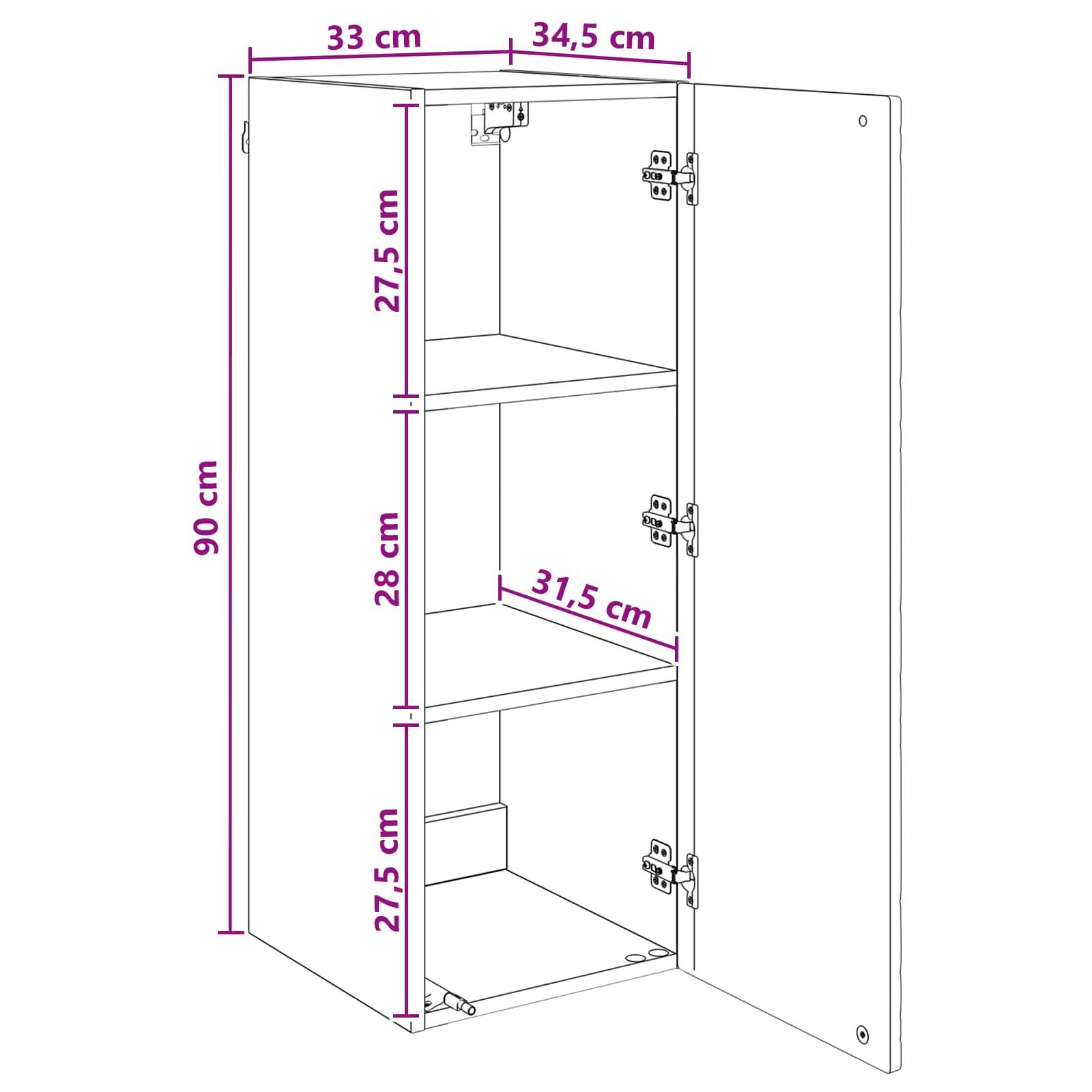 vidaXL Wandschrank Schwarz 33 x 34,5 x 90 cm Holzwerkstoff