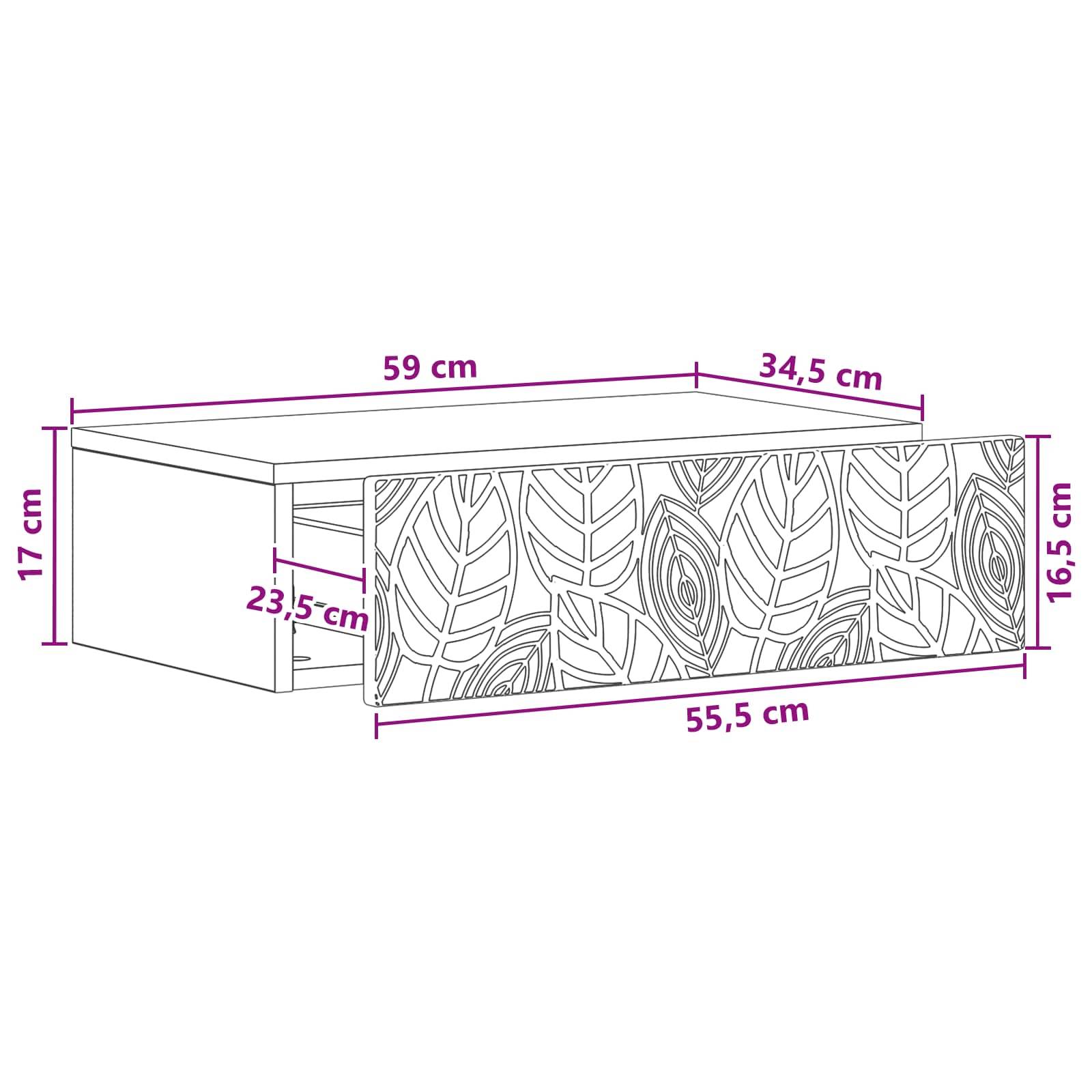 vidaXL Wandmontierter Beistelltisch Weiß 59 x 34,5 x 17 cm