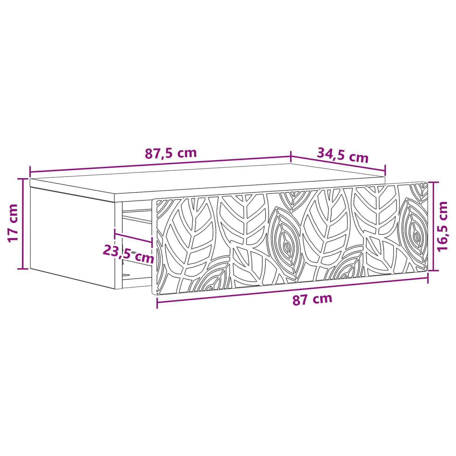 vidaXL Wandmontierter Beistelltisch Schwarz 87,5 x 34,5 x 17 cm