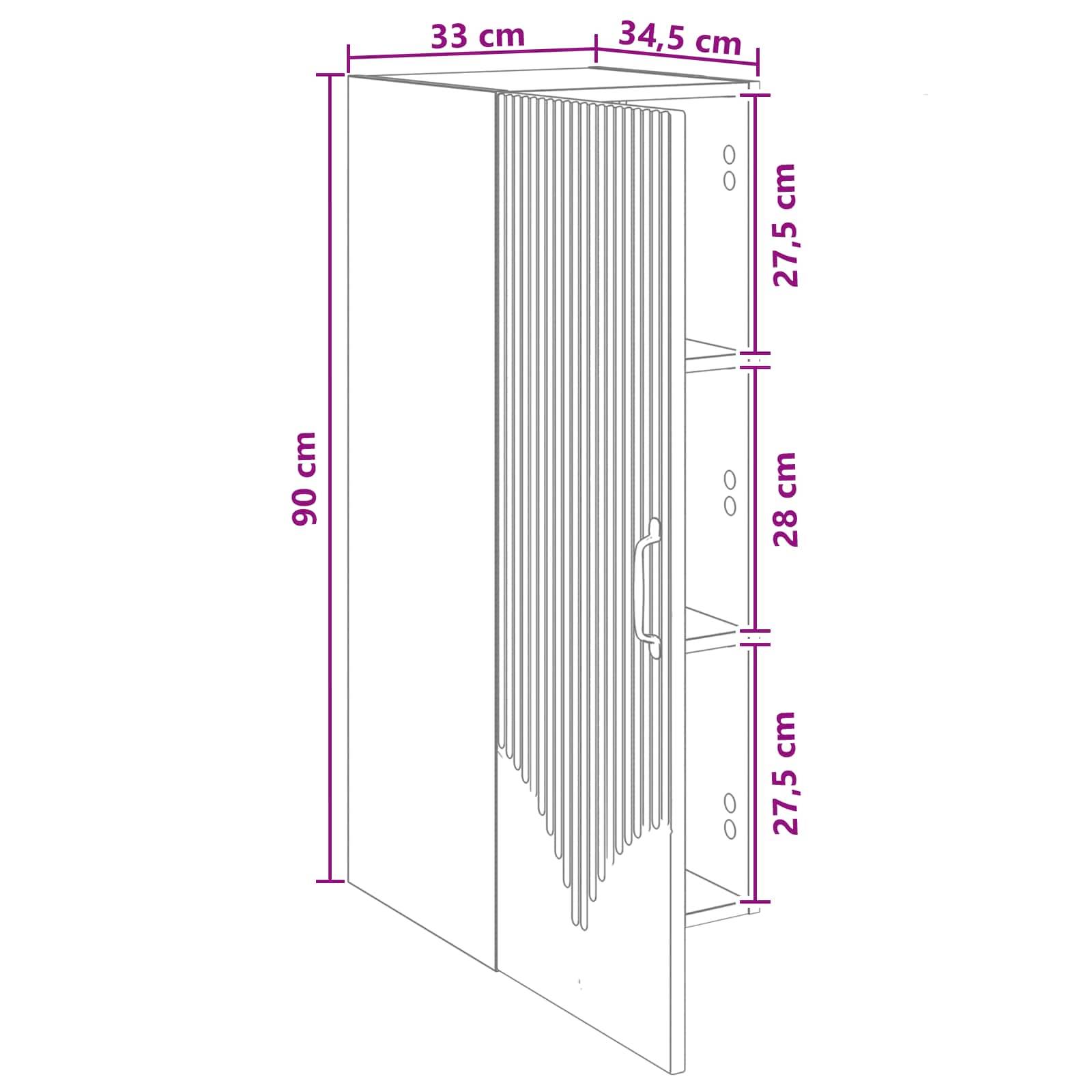 vidaXL Wandschrank Schwarz 33 x 34,5 x 90 cm Holzwerkstoff