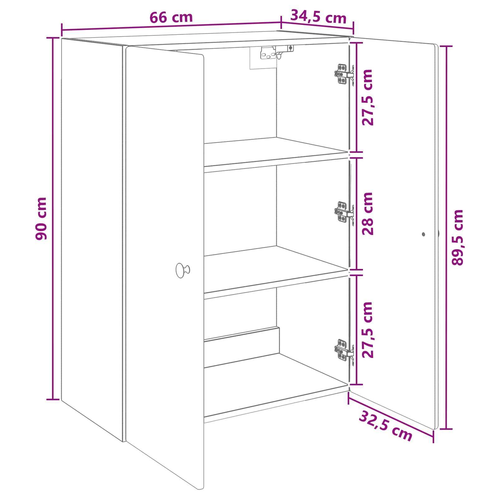 vidaXL Wandschrank Schwarz 66 x 34,5 x 90 cm Holzwerkstoff