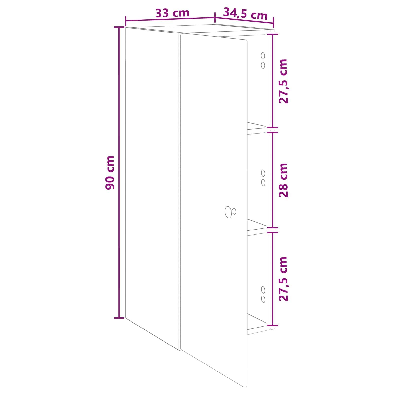 vidaXL Wandschrank Schwarz 33 x 34,5 x 90 cm Holzwerkstoff
