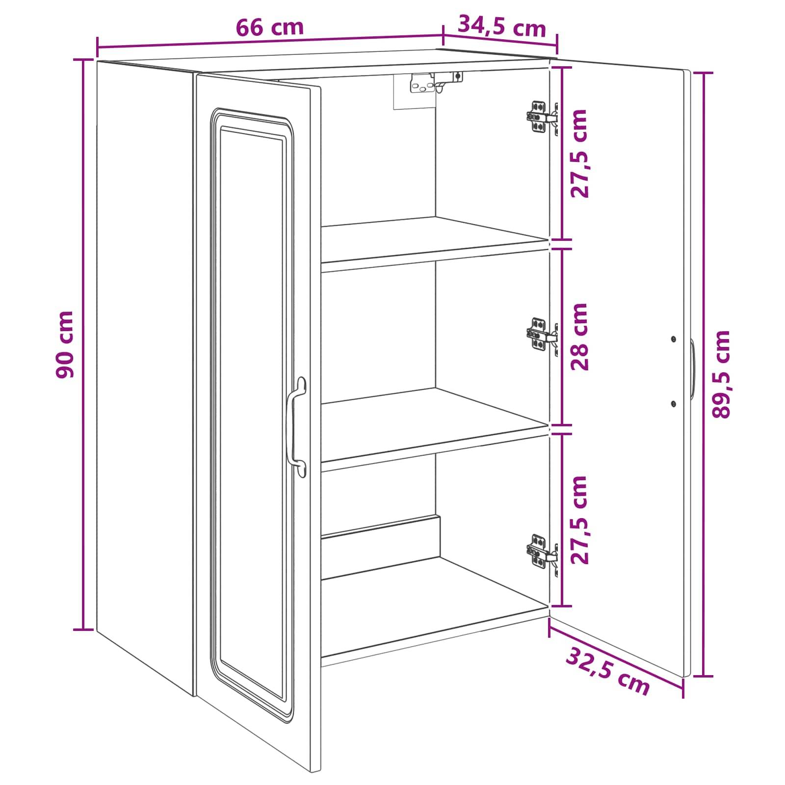 vidaXL Wandschrank Weiß 66 x 34,5 x 90 cm Holzwerkstoff