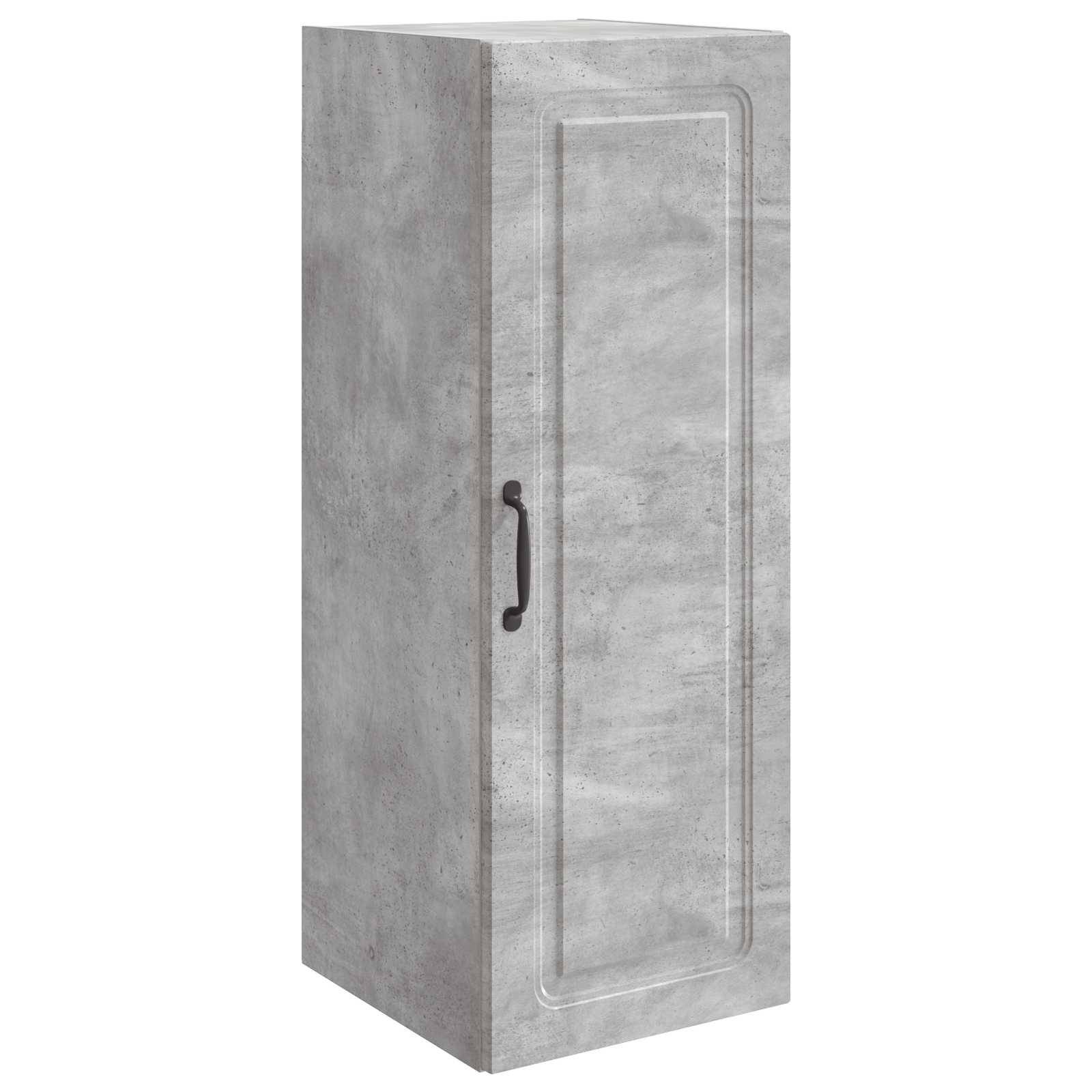 Ein hohes graues Schrank mit einer einzelnen Tür und schwarzem Griff, dargestellt in einer einfachen Produktansicht.