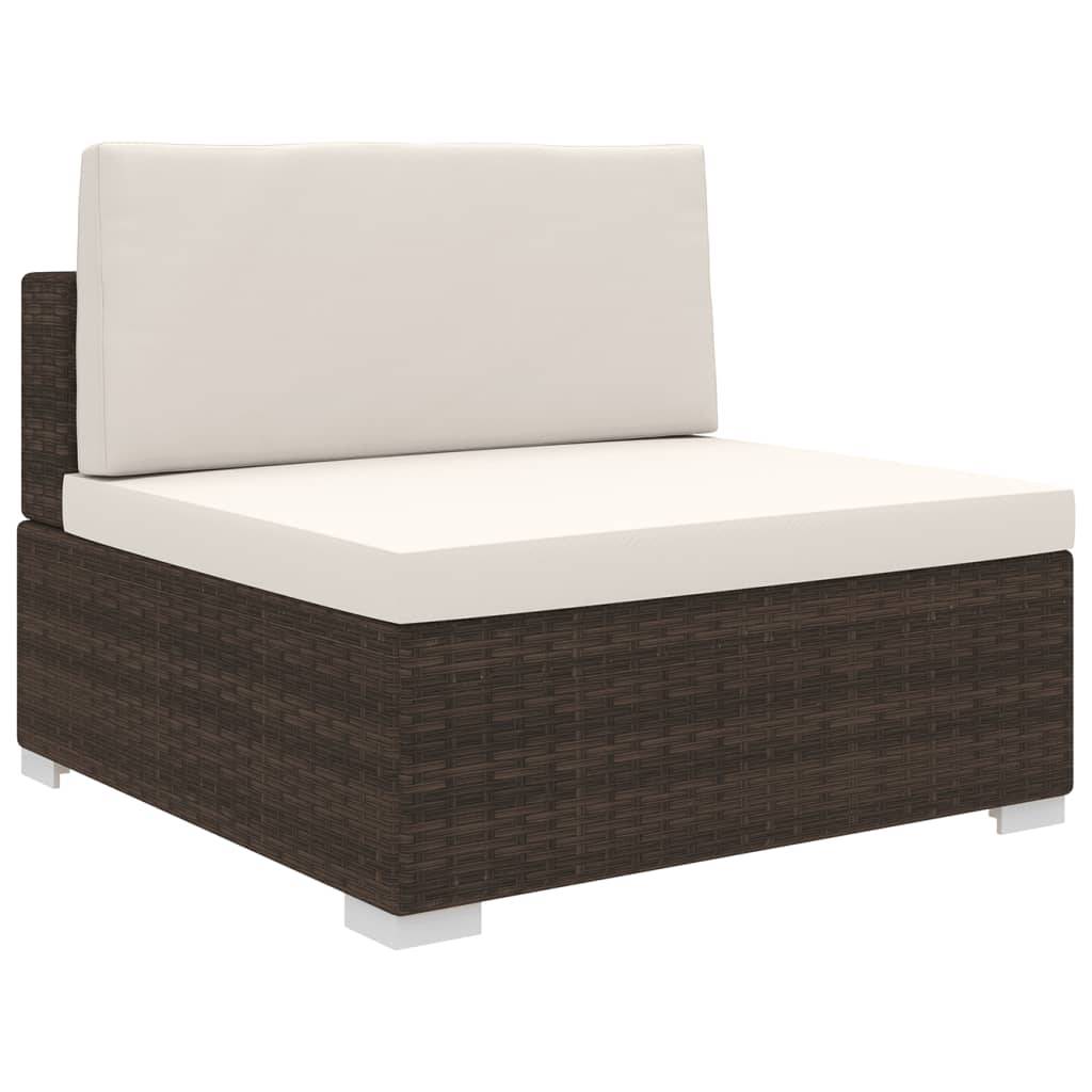 vidaXL Mittelsofa mit Kissen Modular Poly Rattan Braun