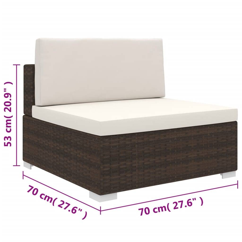 vidaXL Mittelsofa mit Kissen Modular Poly Rattan Braun