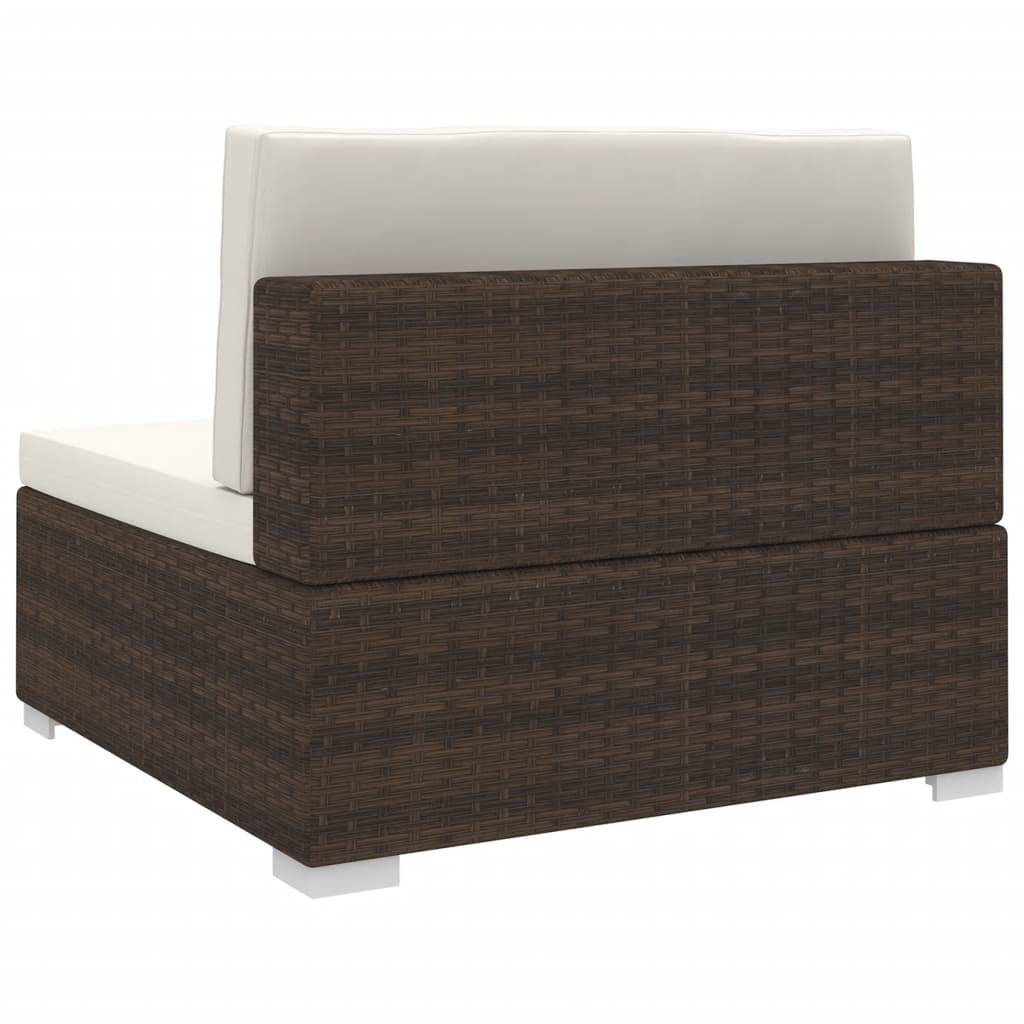 vidaXL Mittelsofa mit Kissen Modular Poly Rattan Braun