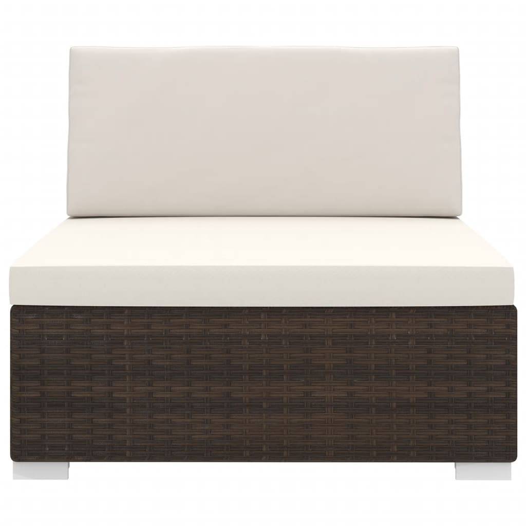 vidaXL Mittelsofa mit Kissen Modular Poly Rattan Braun