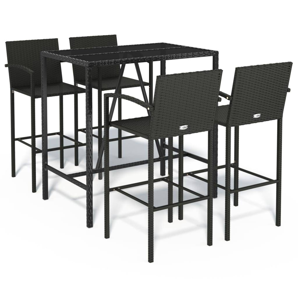 vidaXL 5-tlg. Gartenbar-Set Schwarz Poly Rattan