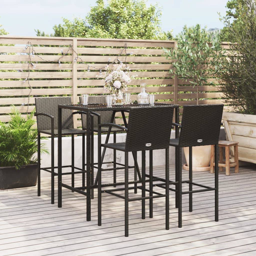 vidaXL 5-tlg. Gartenbar-Set Schwarz Poly Rattan