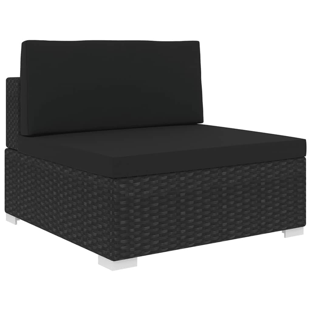 vidaXL Mittelsofa mit Kissen Modular Poly Rattan Schwarz
