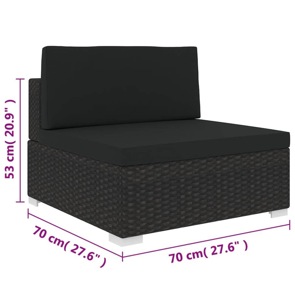 vidaXL Mittelsofa mit Kissen Modular Poly Rattan Schwarz
