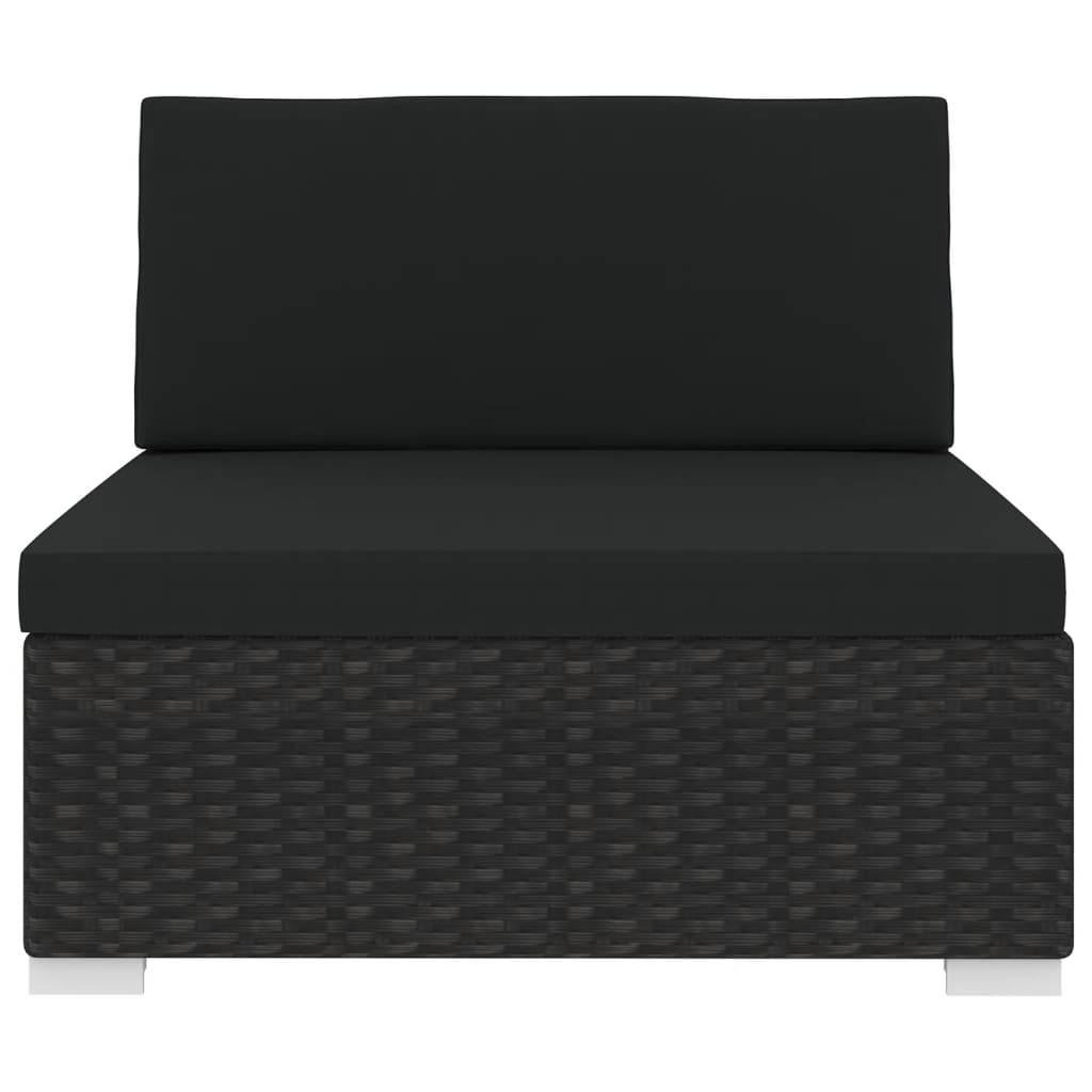 vidaXL Mittelsofa mit Kissen Modular Poly Rattan Schwarz