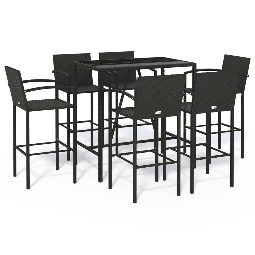 vidaXL 7-tlg. Gartenbar-Set Schwarz Poly Rattan