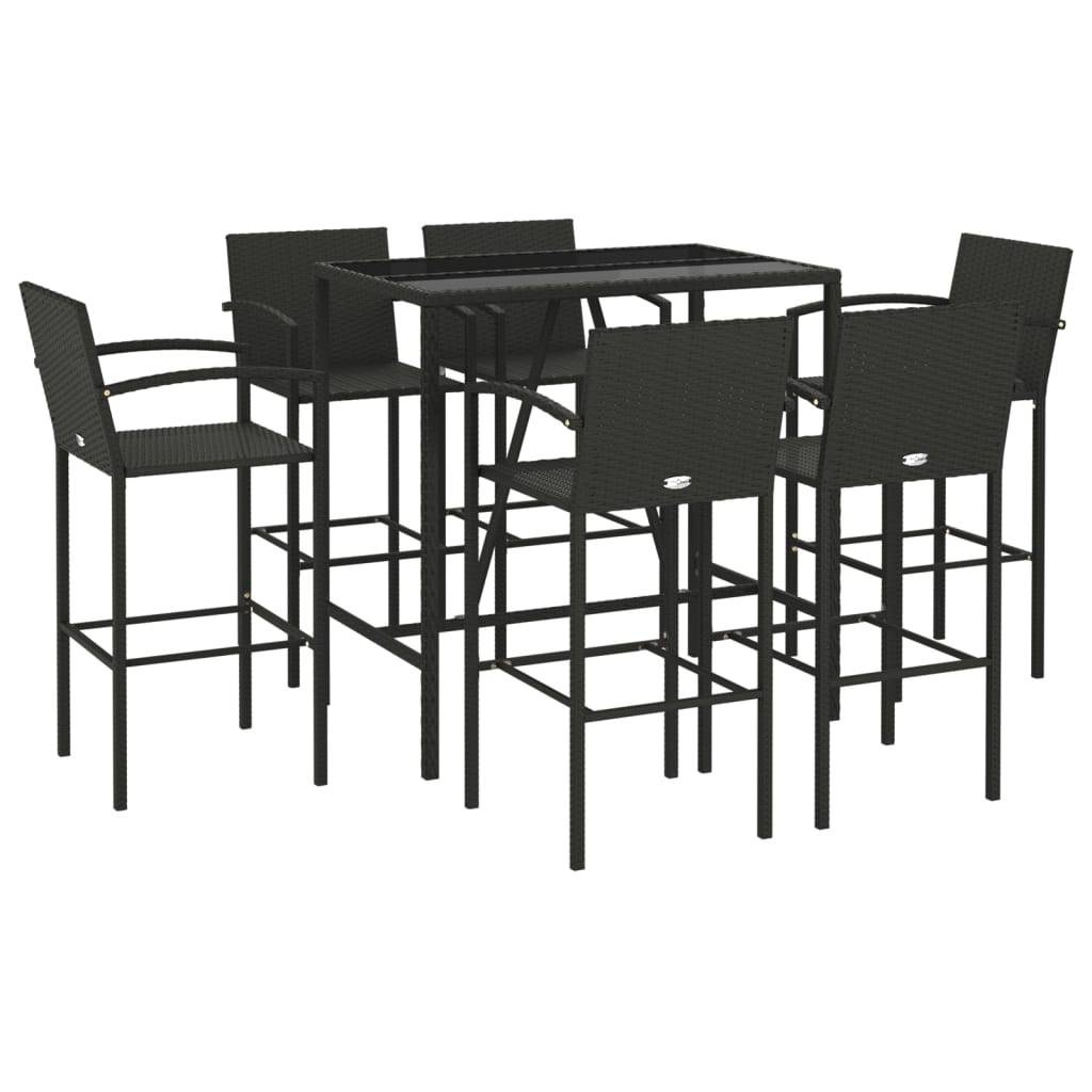 vidaXL 7-tlg. Gartenbar-Set Schwarz Poly Rattan