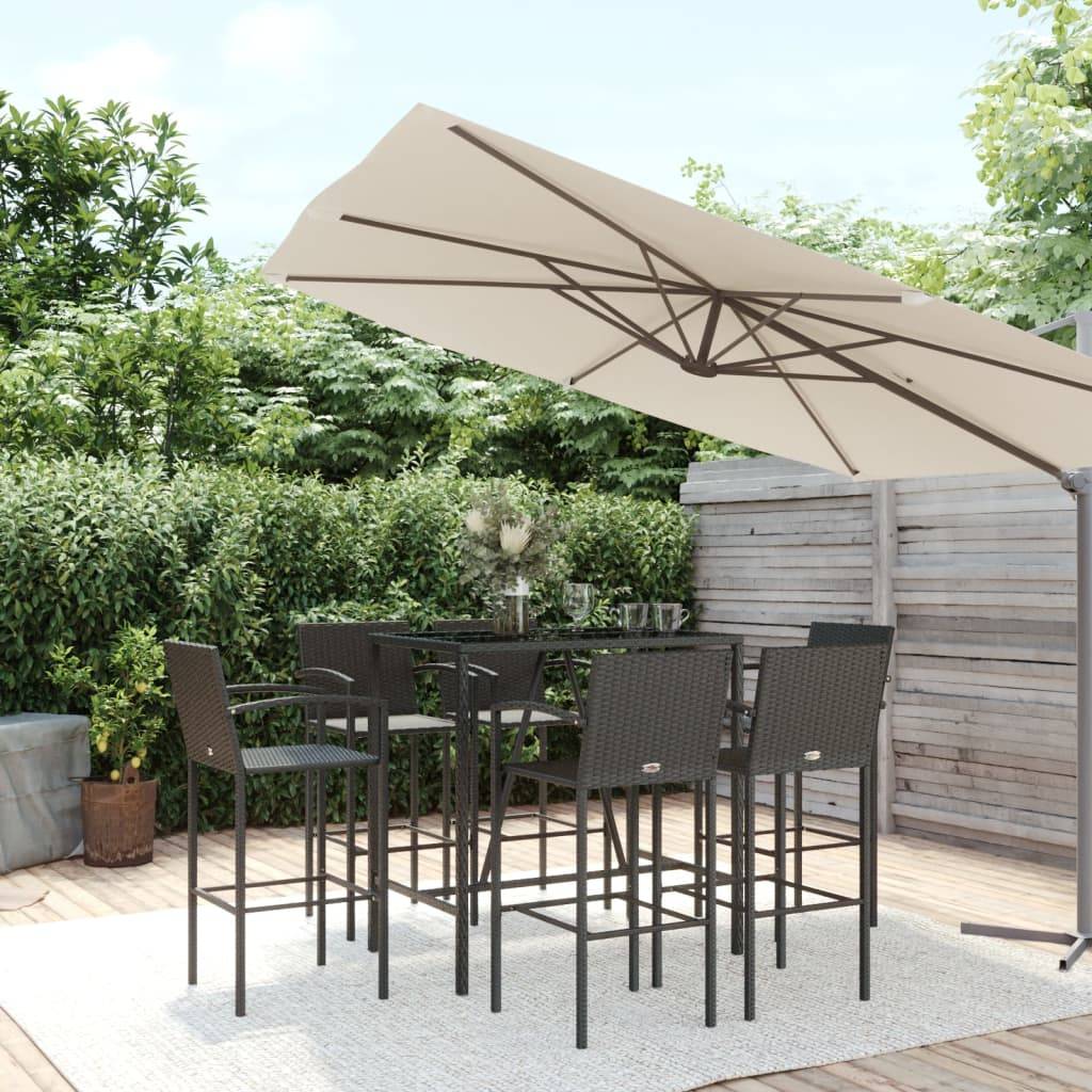 vidaXL 7-tlg. Gartenbar-Set Schwarz Poly Rattan