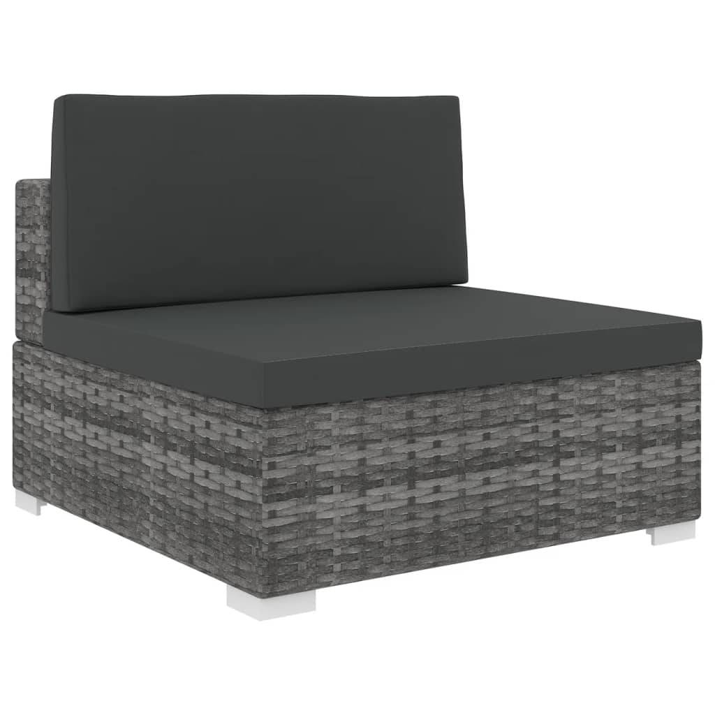 vidaXL Mittelsofa mit Kissen Modular Poly Rattan Grau