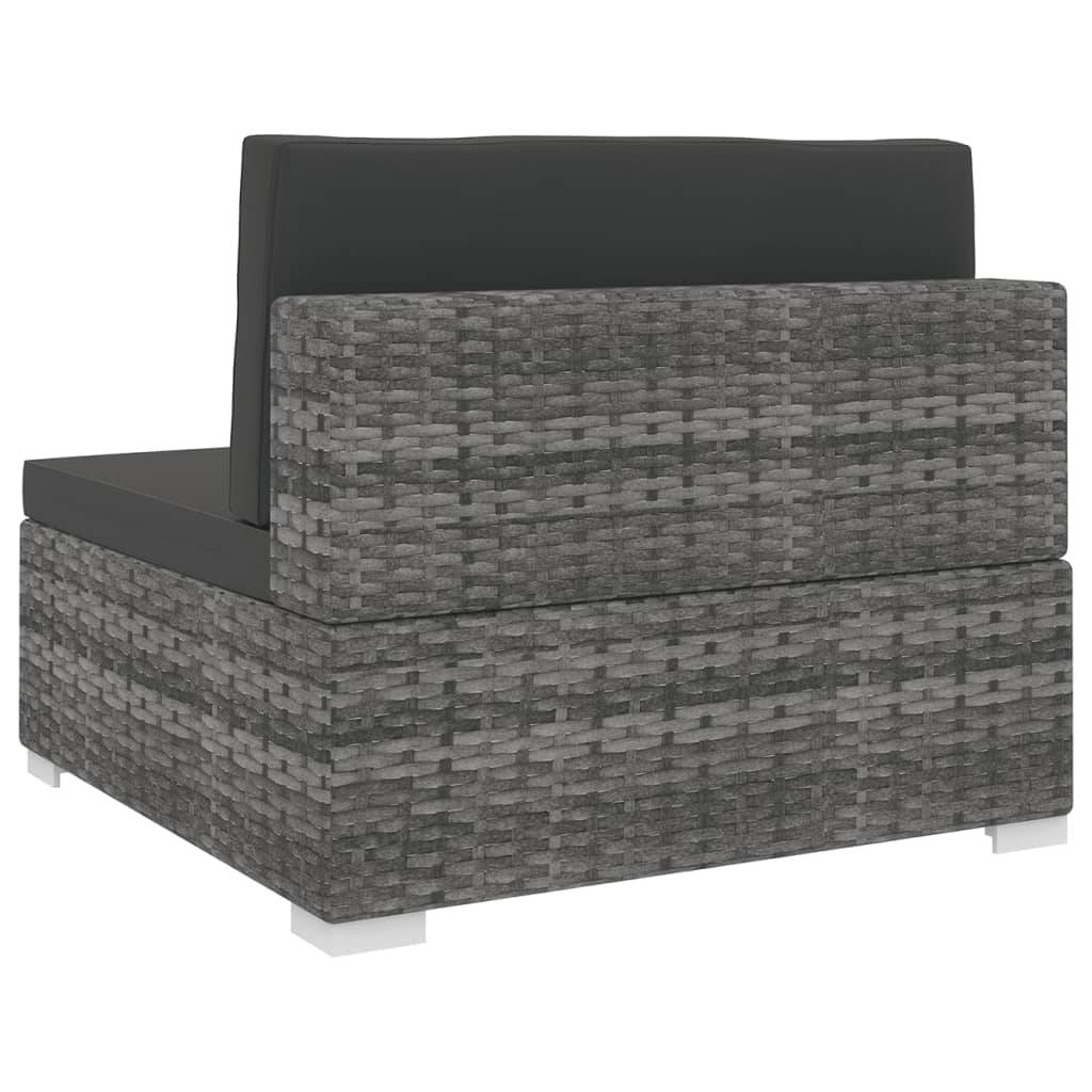 vidaXL Mittelsofa mit Kissen Modular Poly Rattan Grau
