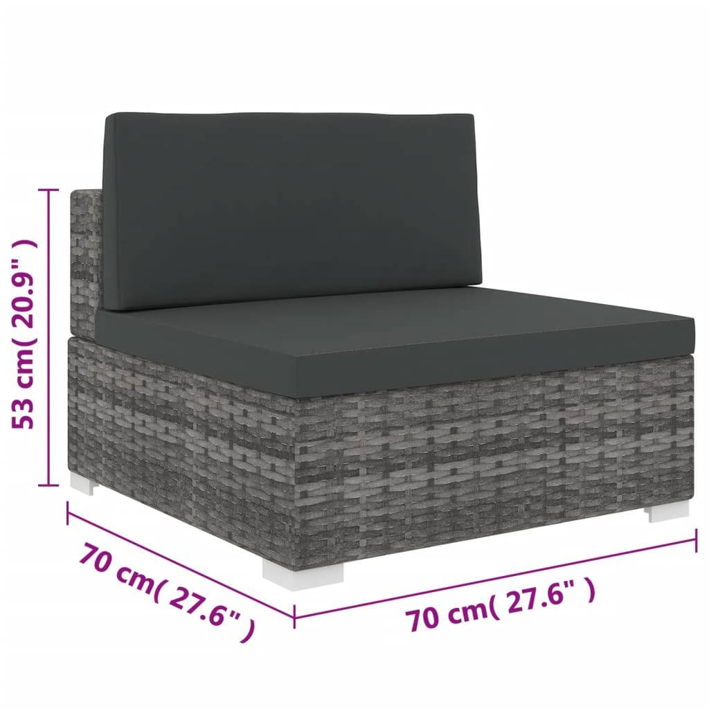 vidaXL Mittelsofa mit Kissen Modular Poly Rattan Grau