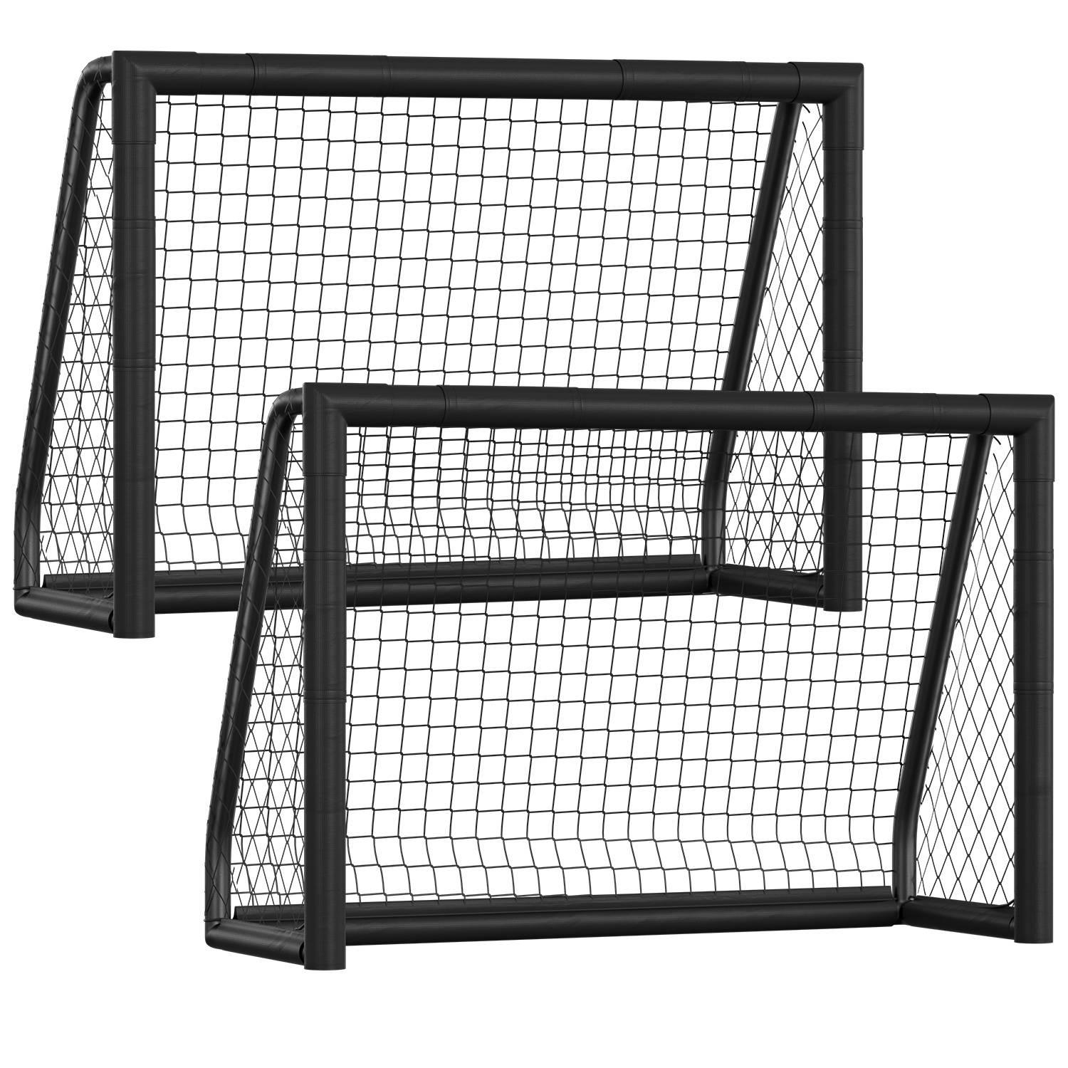 2er Set Fußballtor 180 x 120 x 60 cm – Kinder Fußballtor mit Torwand & Netz, stabiles Metalltor für Garten & Indoor, Schwarz