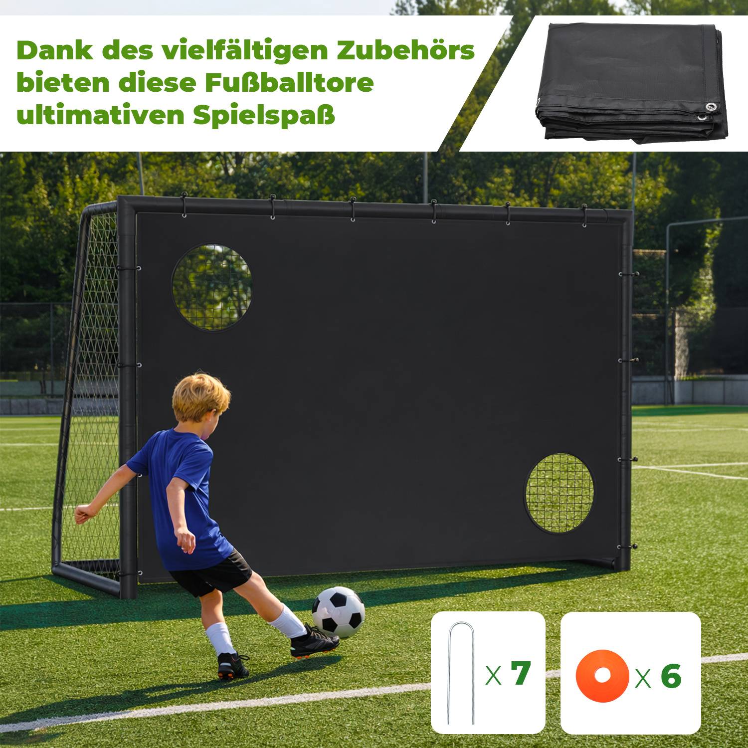 2er Set Fußballtor 180 x 120 x 60 cm – Kinder Fußballtor mit Torwand & Netz, stabiles Metalltor für Garten & Indoor, Schwarz