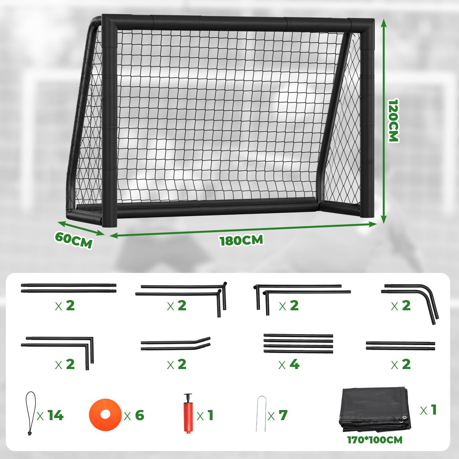 2er Set Fußballtor 180 x 120 x 60 cm – Kinder Fußballtor mit Torwand & Netz, stabiles Metalltor für Garten & Indoor, Schwarz