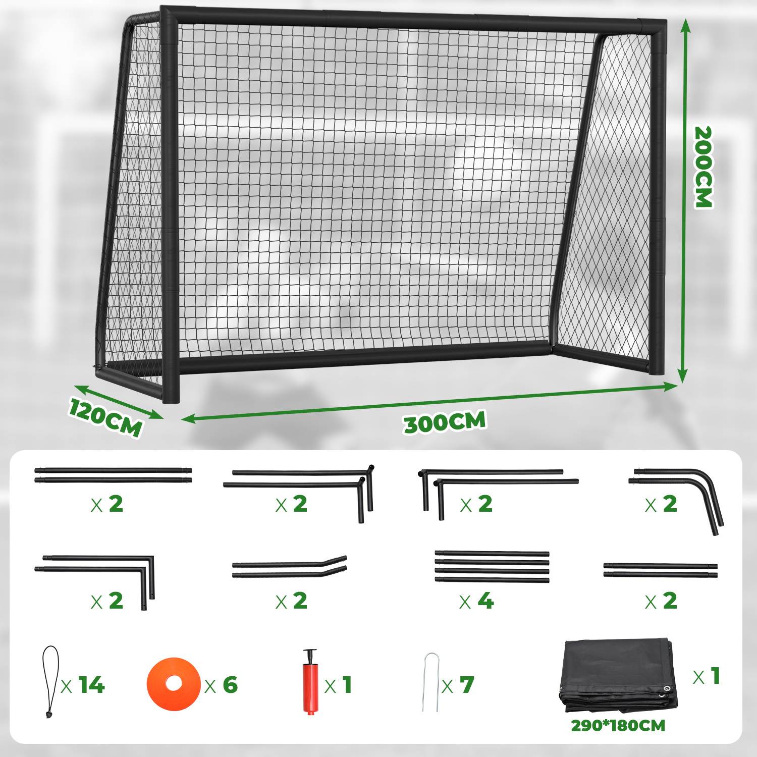 2er Set Fußballtor 300 x 200 x 120 cm – Großes Fußballtor aus Metall mit Torwand & Netz, für Garten, Training & Outdoor, Schwarz