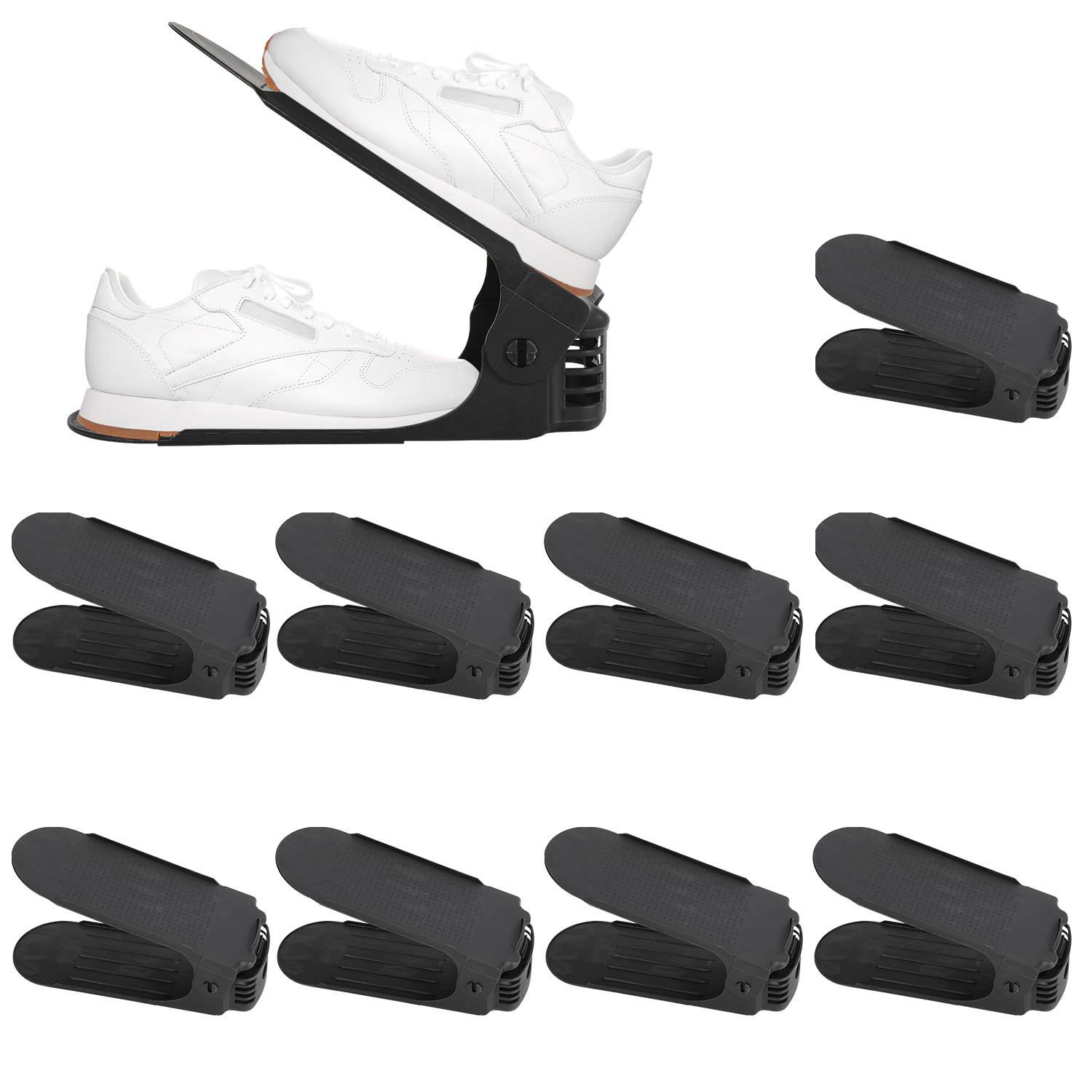 20er Set Schuhstapler höhenverstellbar, Schuh Organizer platzsparend, Schwarz