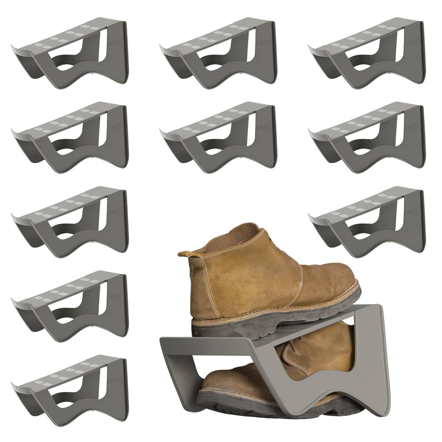 40er Set Schuhstapler platzsparender Schuhhalter in Dunkelgrau, rutschfester Schuhorganizer für Flur, Schlafzimmer & Schrank
