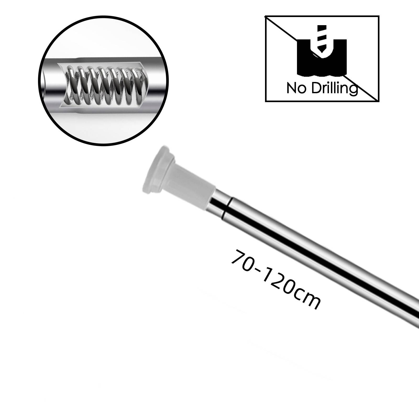 Edelstahl Duschvorhangstange 70-120 cm, Teleskopstange Klemmstange ohne Bohren, Ø25 mm
