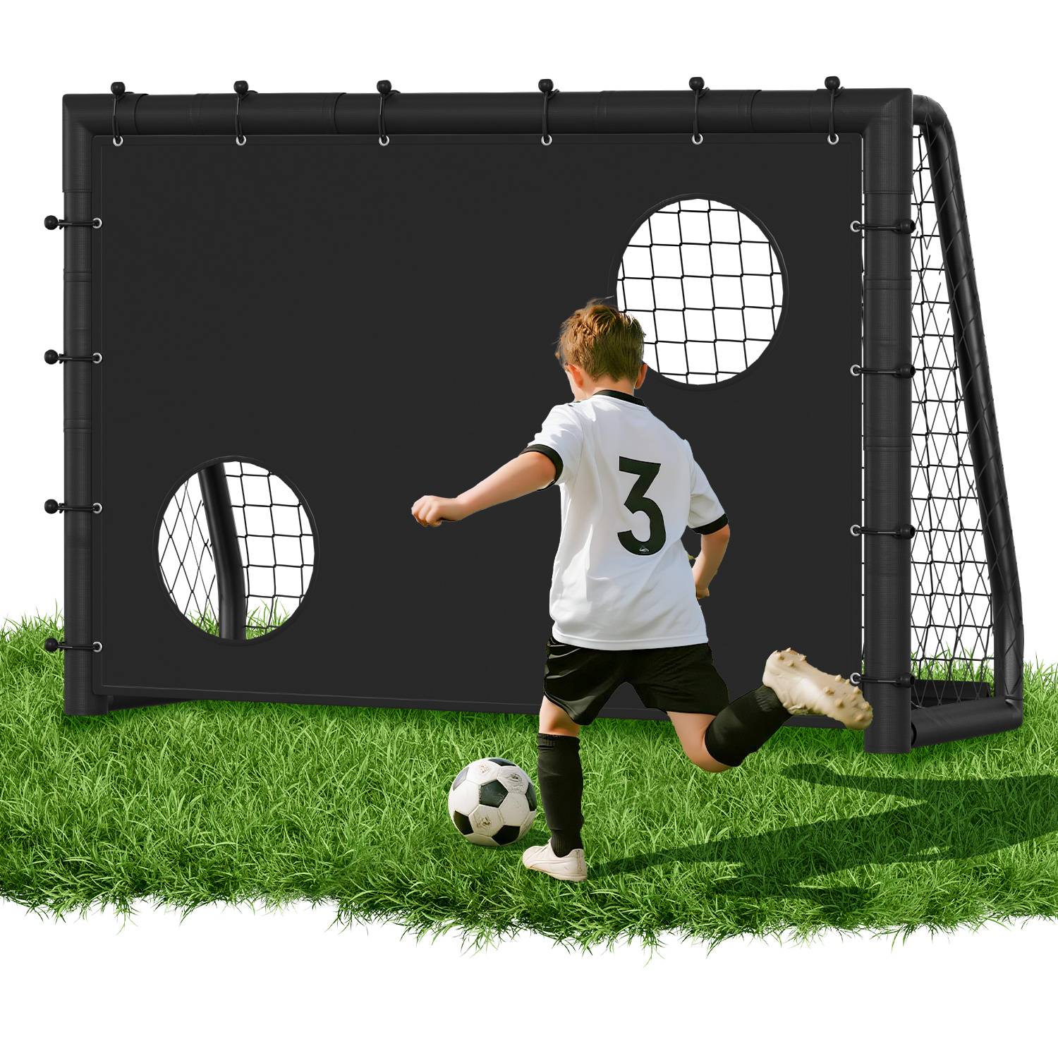 Fußballtor 180 x 120 x 60 cm – Kinder Fußballtor mit Torwand & Netz, stabiles Metalltor für Garten & Indoor, Schwarz