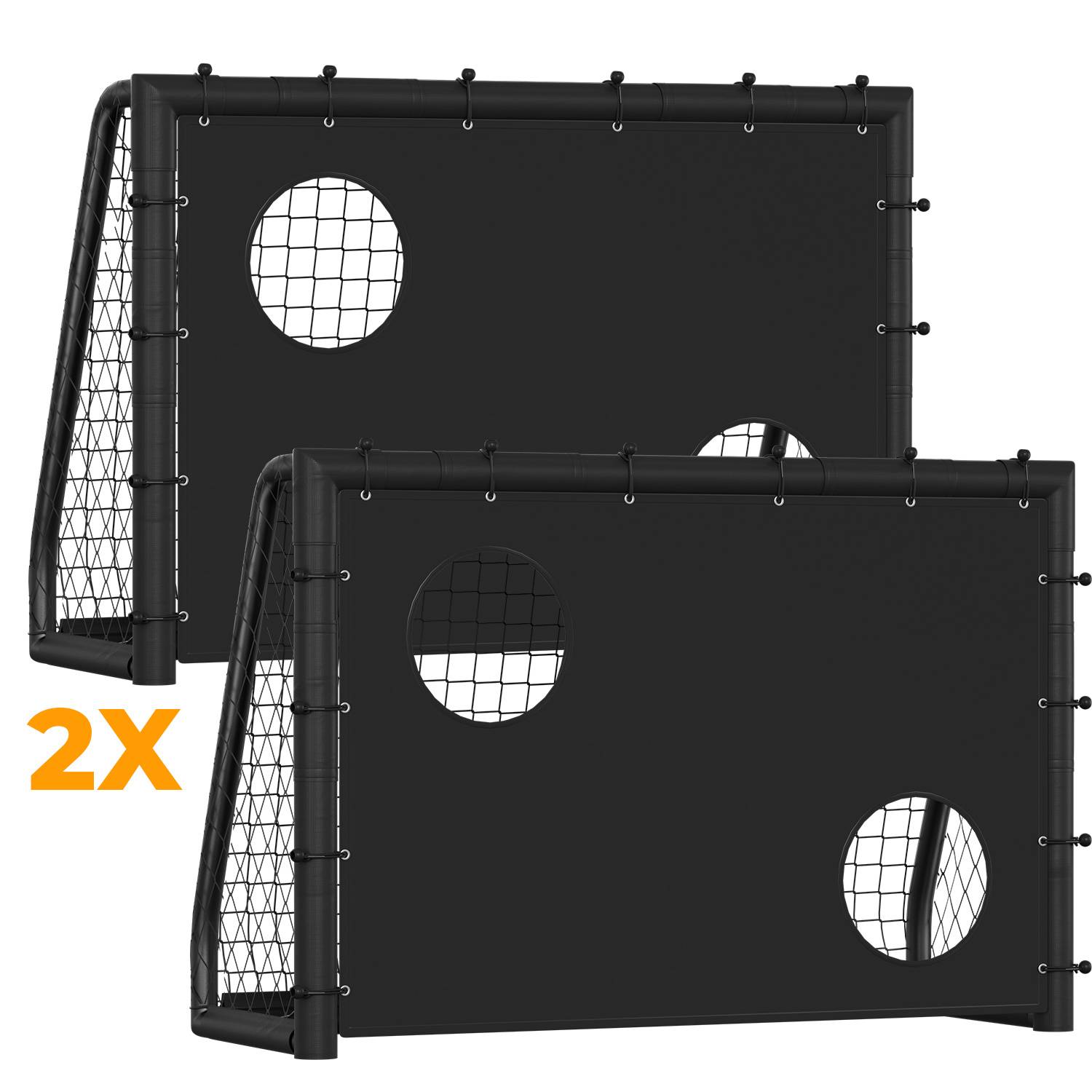 2er Set Fußballtor 180 x 120 x 60 cm – Kinder Fußballtor mit Torwand & Netz, stabiles Metalltor für Garten & Indoor, Schwarz